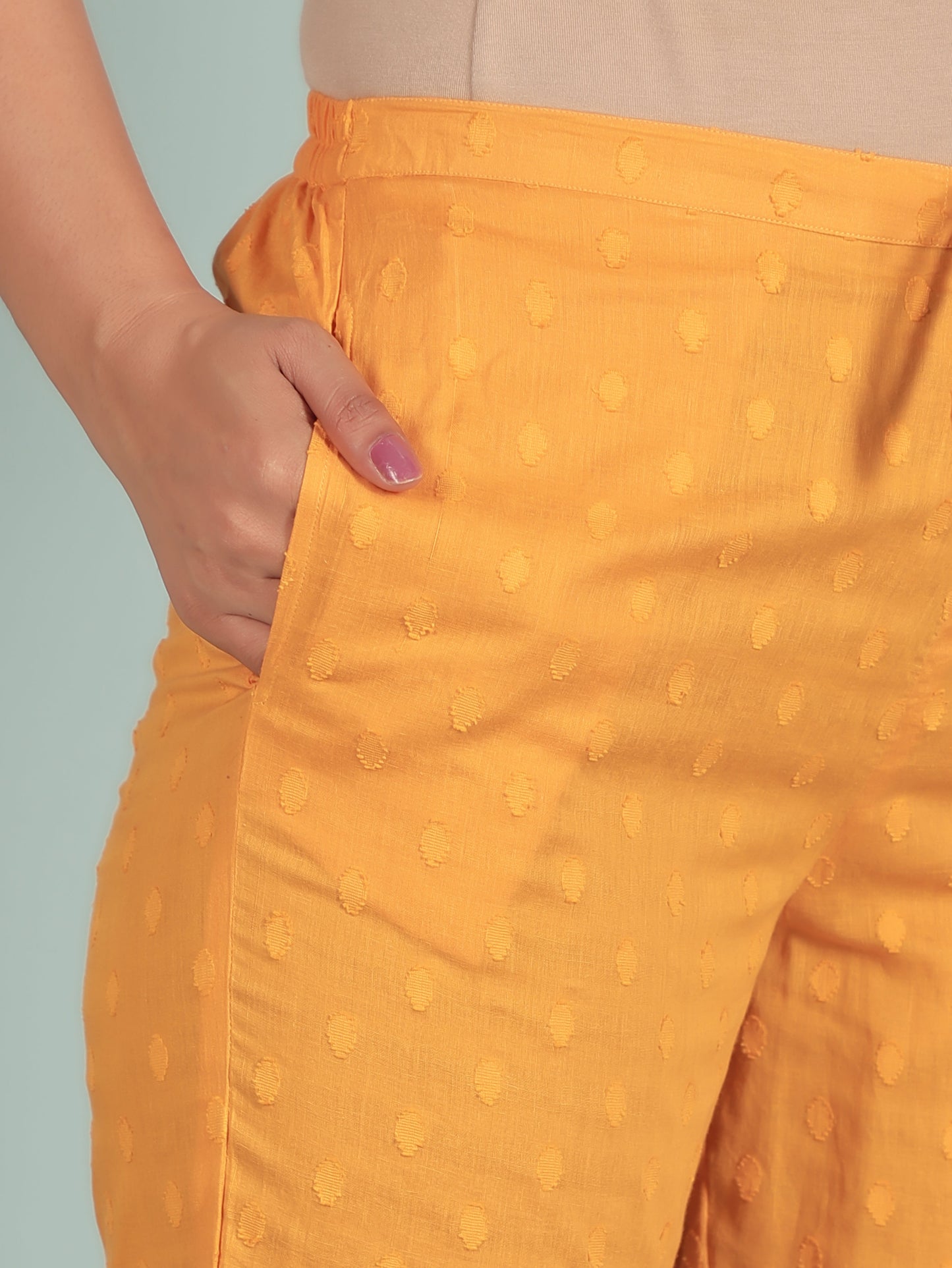 Soft Cotton Solid Yellow Tapered Trousers