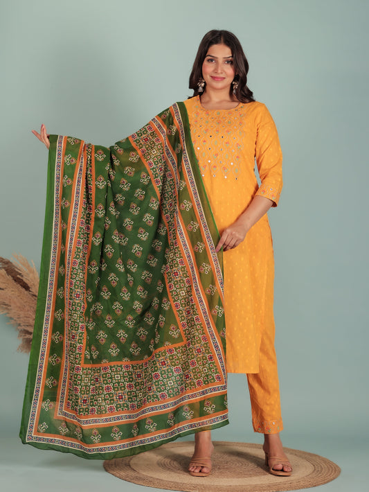 Voile Cotton Geometric Green Dupatta
