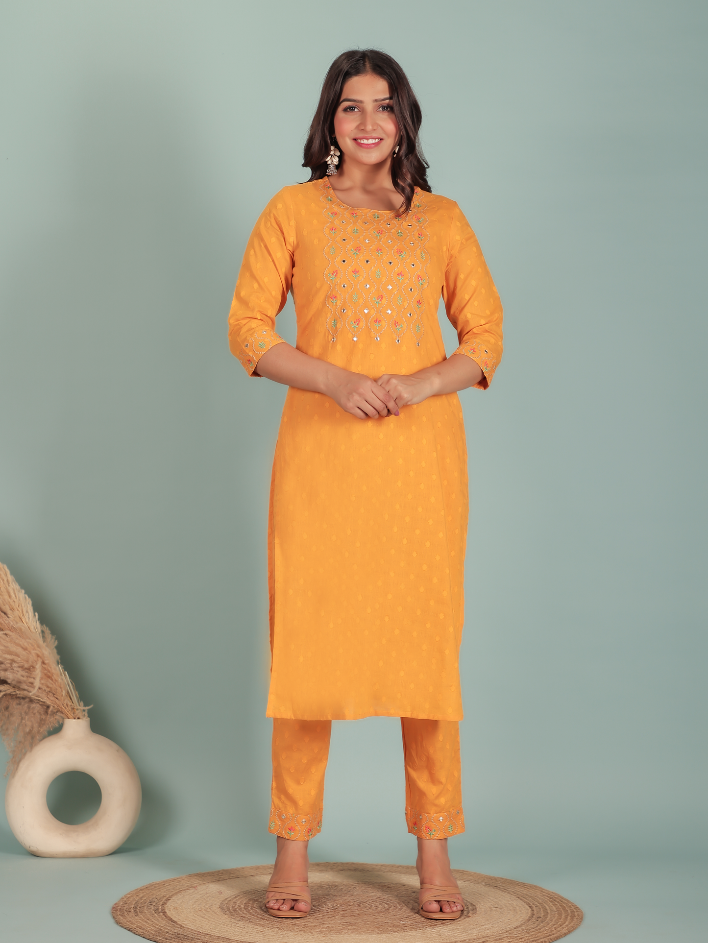 Soft Cotton Solid Straight Yellow Kurta