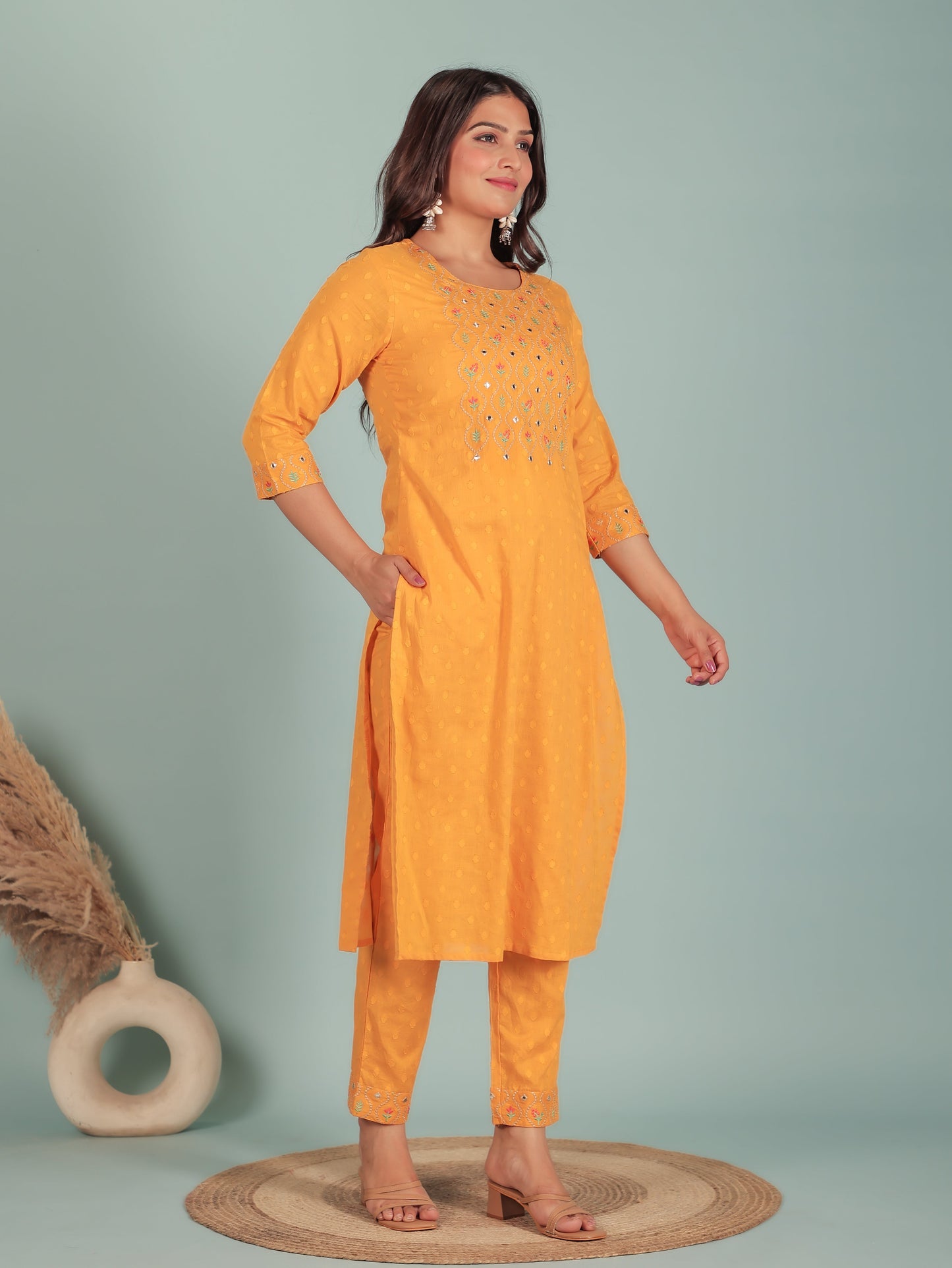 Soft Cotton Solid Straight Yellow Kurta