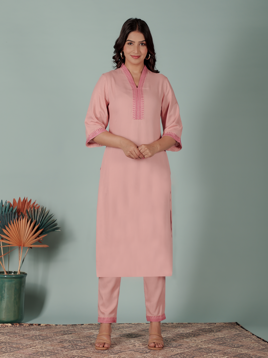 Viscose Solid Straight Pink Kurta