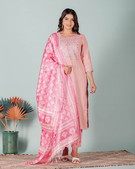 Voile Cotton Geometric Pink Dupatta