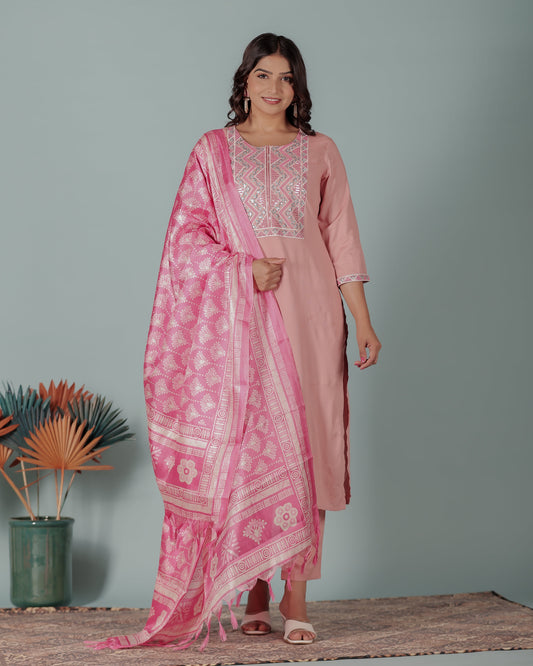 Voile Cotton Geometric Pink Dupatta