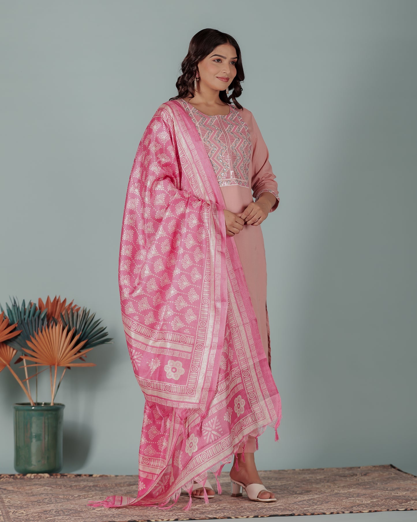 Voile Cotton Geometric Pink Dupatta