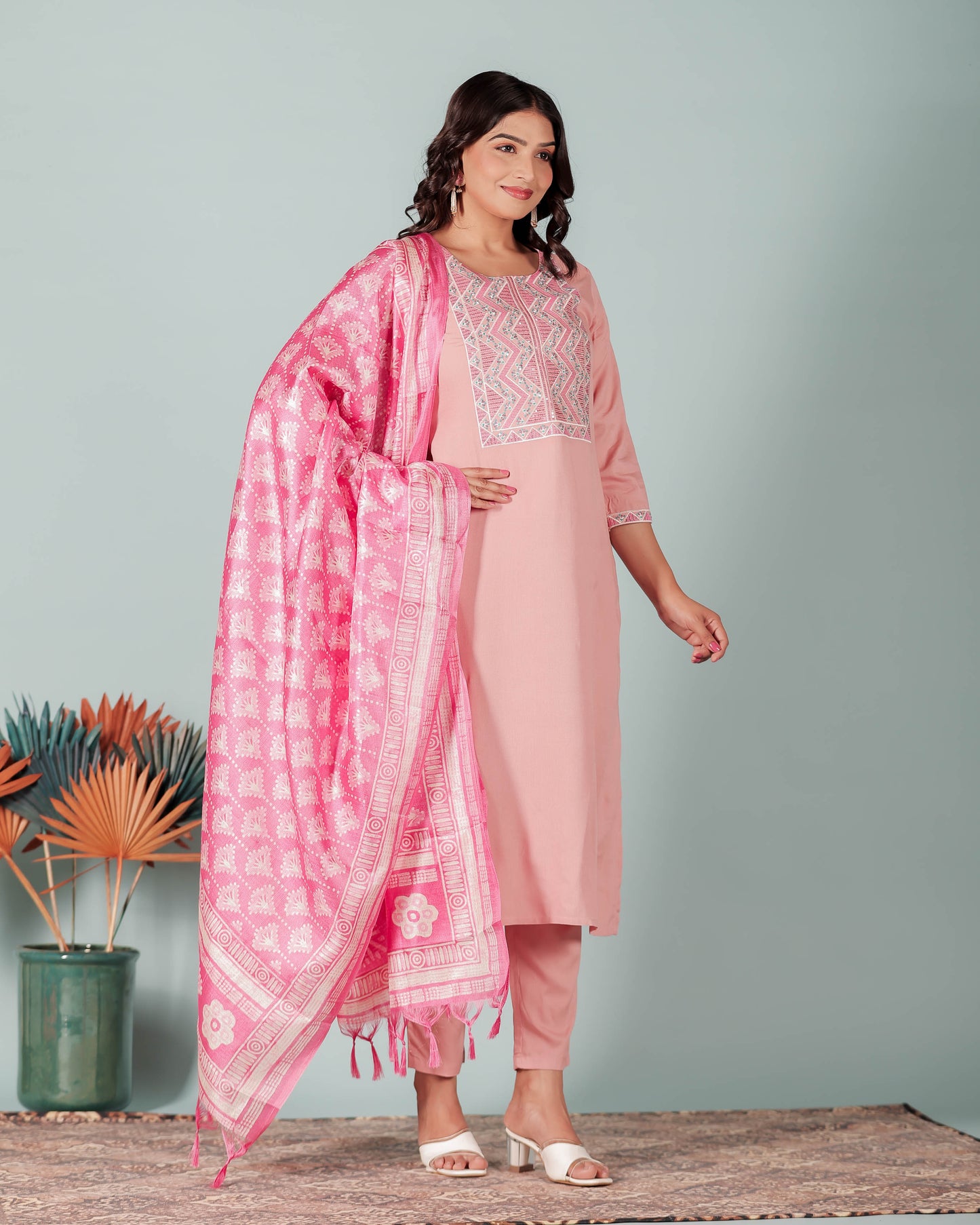 Voile Cotton Geometric Pink Dupatta