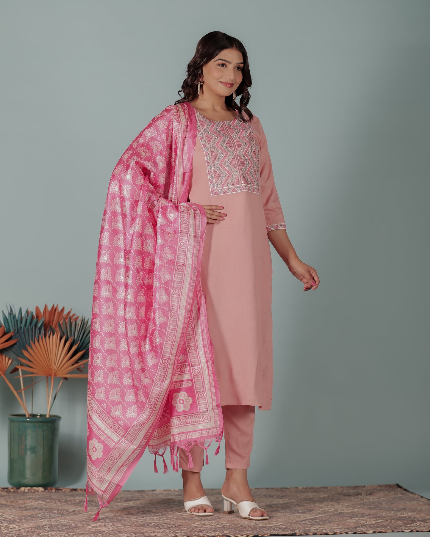 Voile Cotton Geometric Pink Dupatta