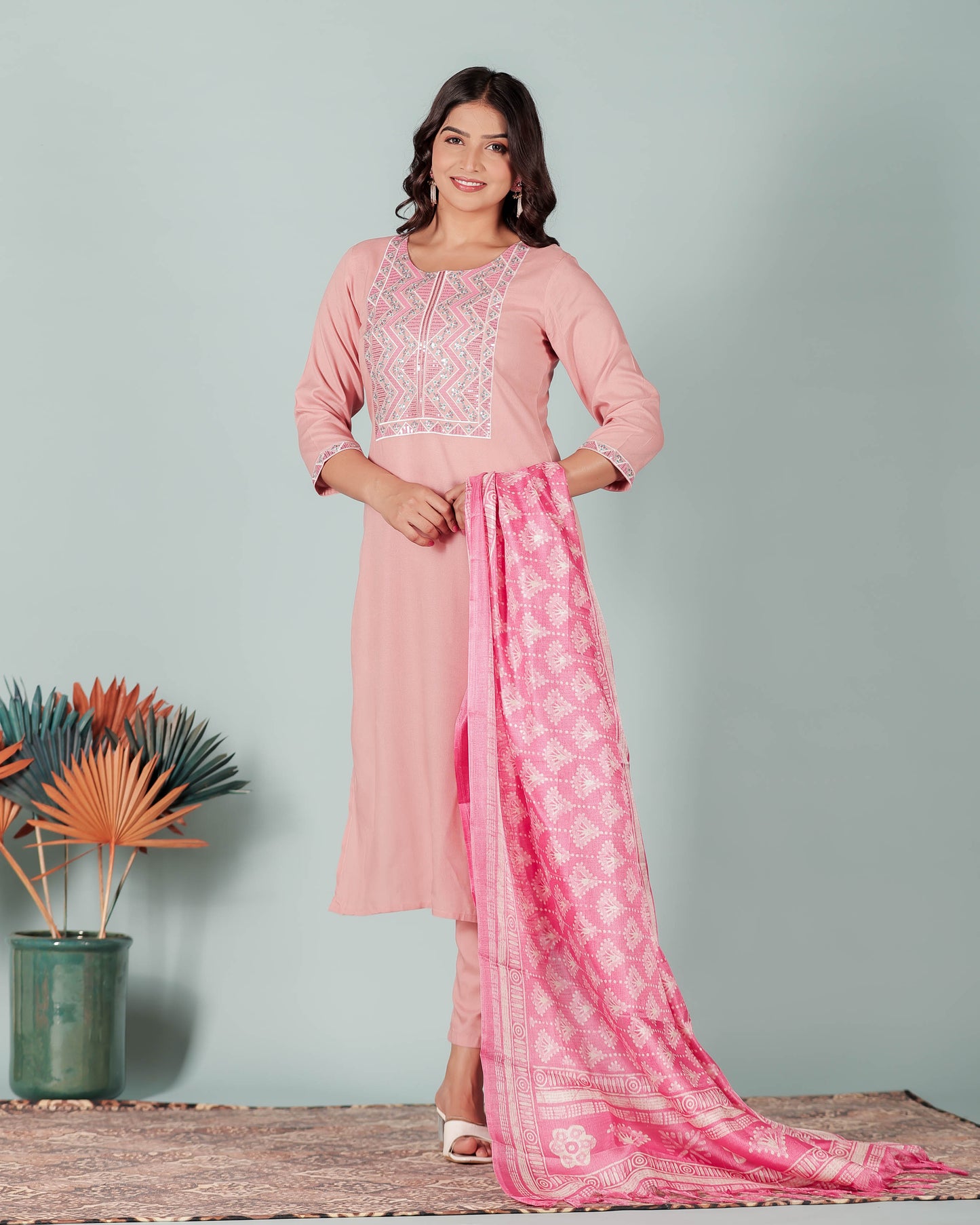 Voile Cotton Geometric Pink Dupatta