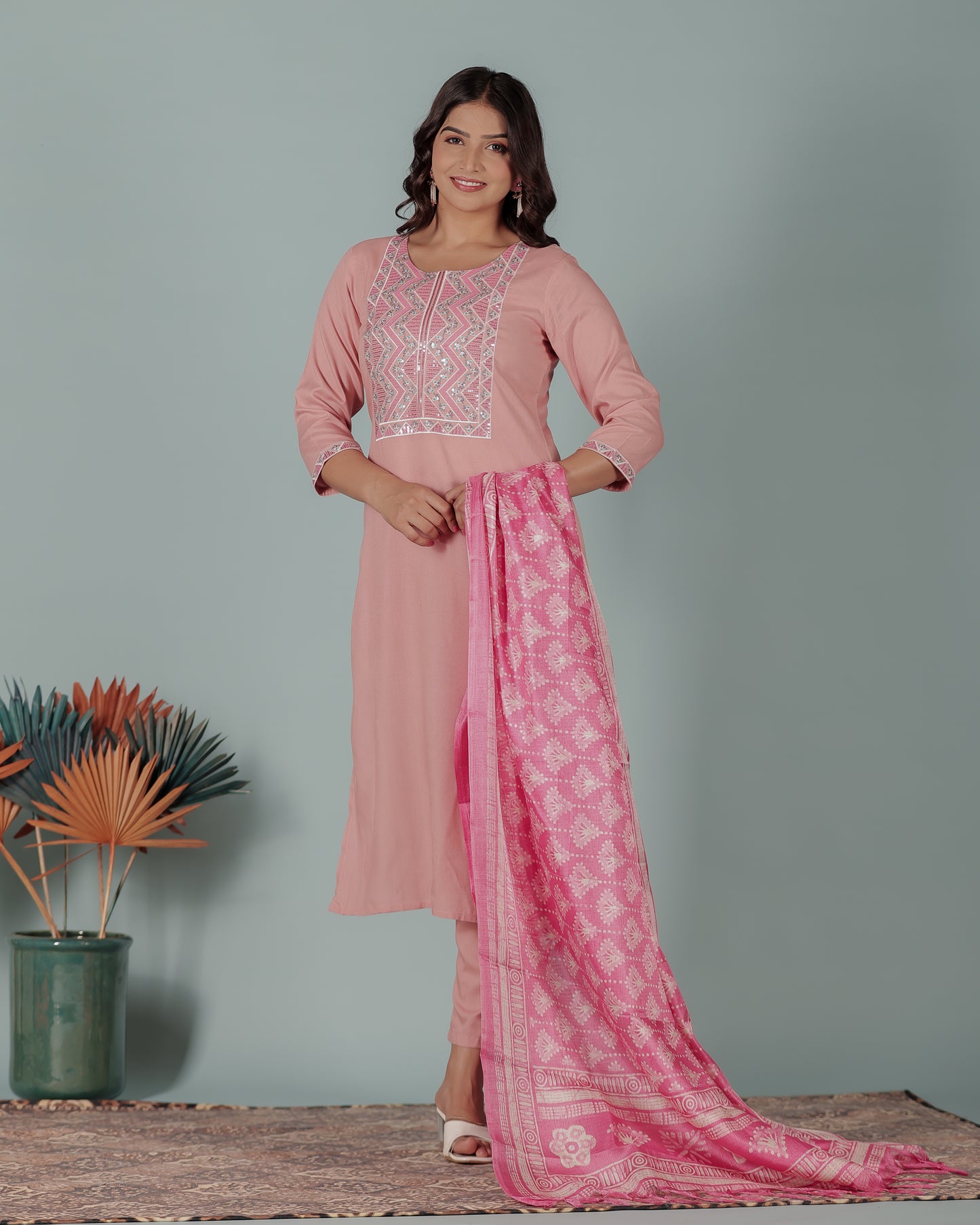 Voile Cotton Geometric Pink Dupatta