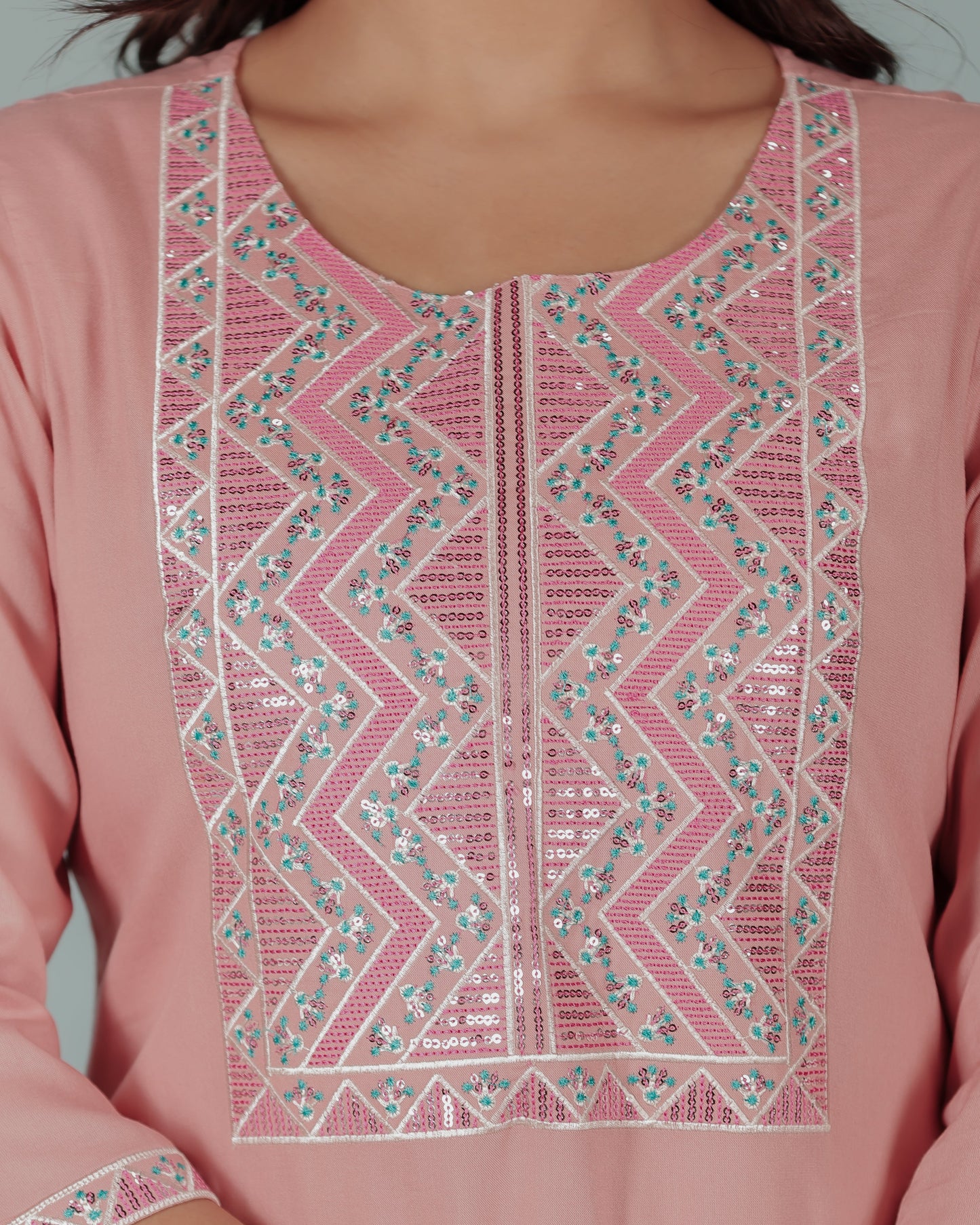 Embroidered Soft Cotton Solid Straight Pink Kurta