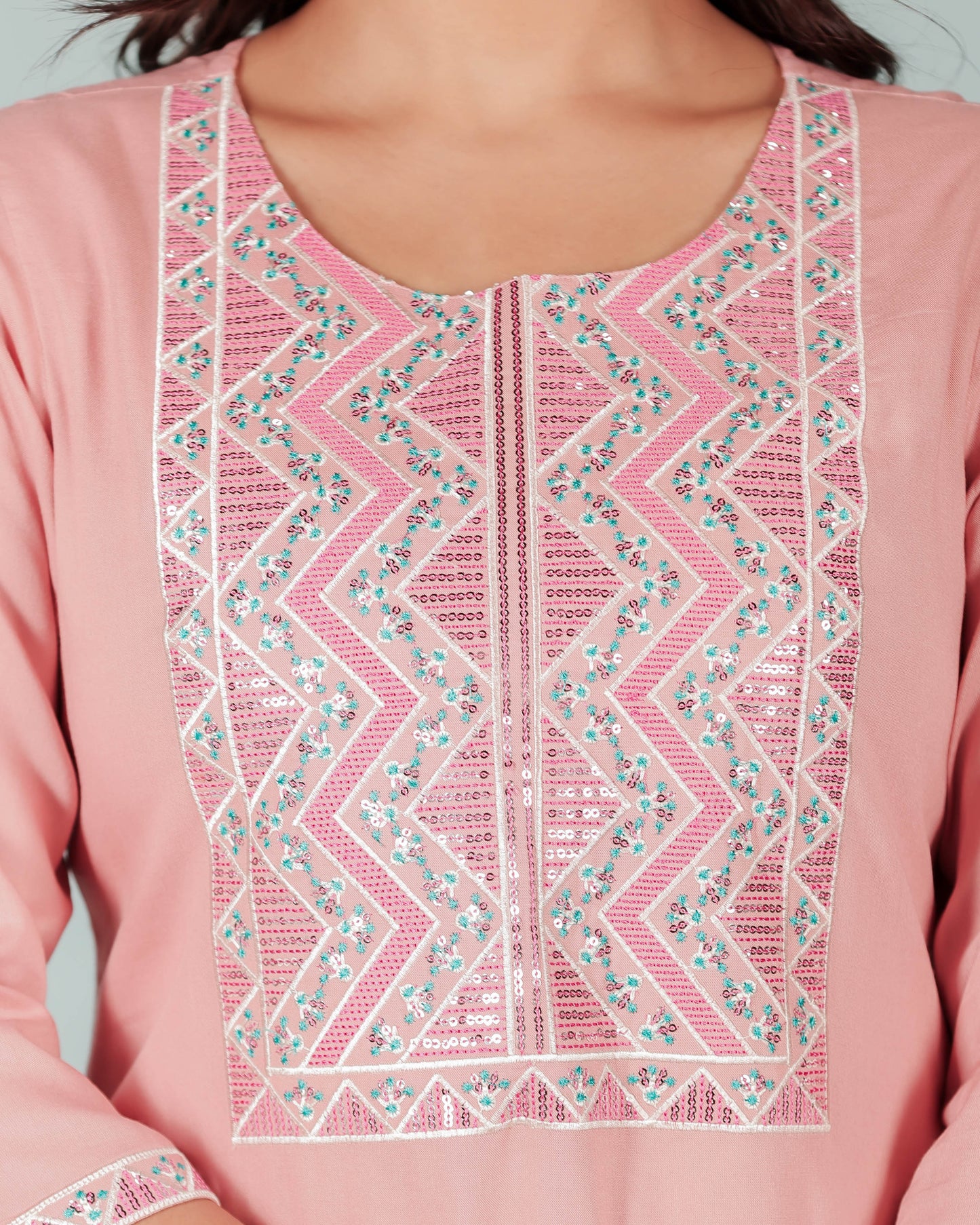 Embroidered Soft Cotton Solid Straight Pink Kurta