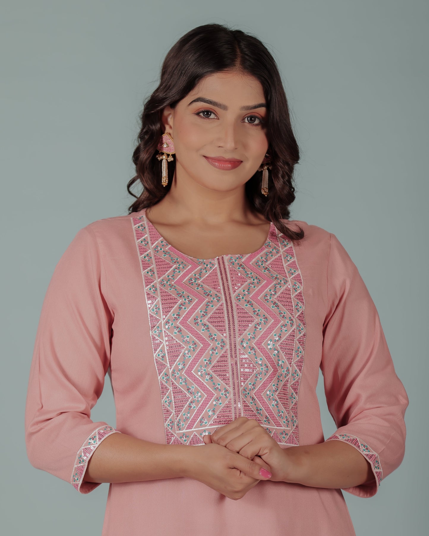 Embroidered Soft Cotton Solid Straight Pink Kurta