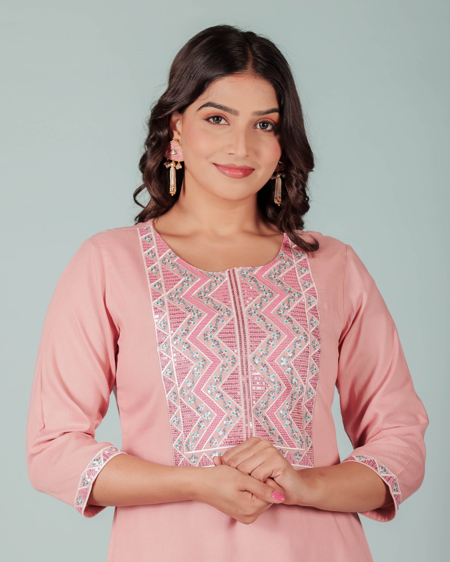 Embroidered Soft Cotton Solid Straight Pink Kurta