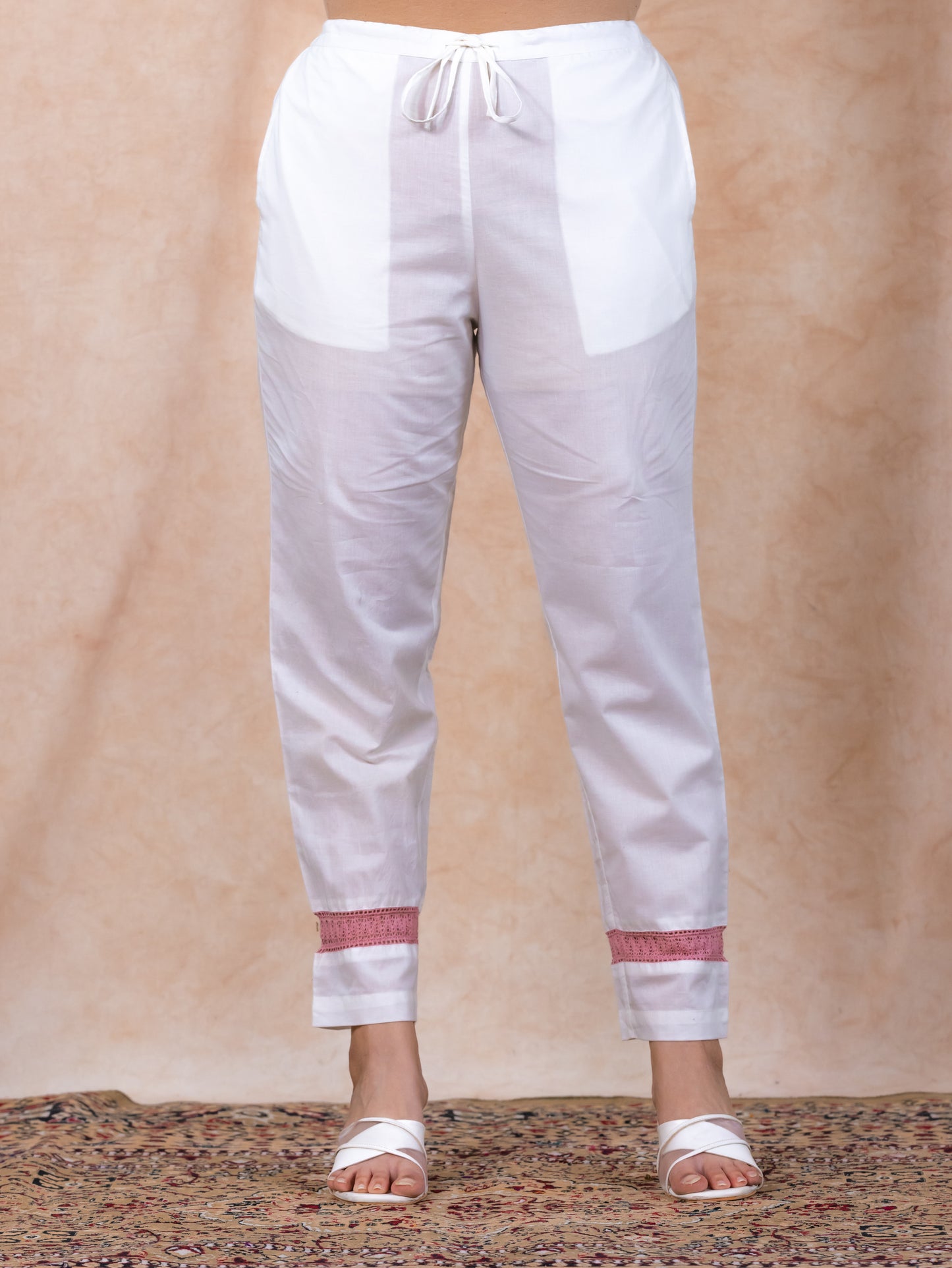 Soft Cotton Solid White Trousers  Tapered Trousers