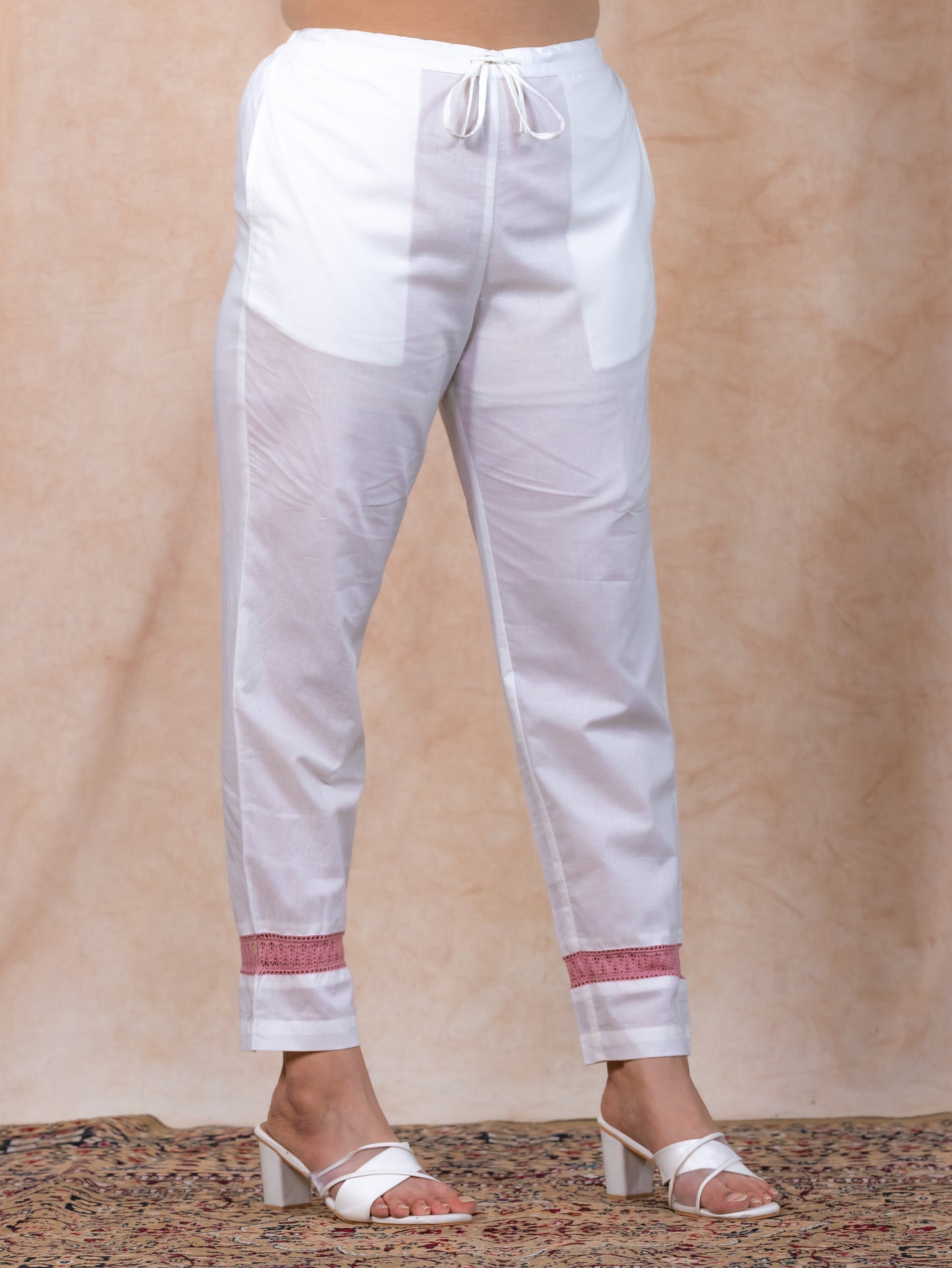 Soft Cotton Solid White Trousers  Tapered Trousers