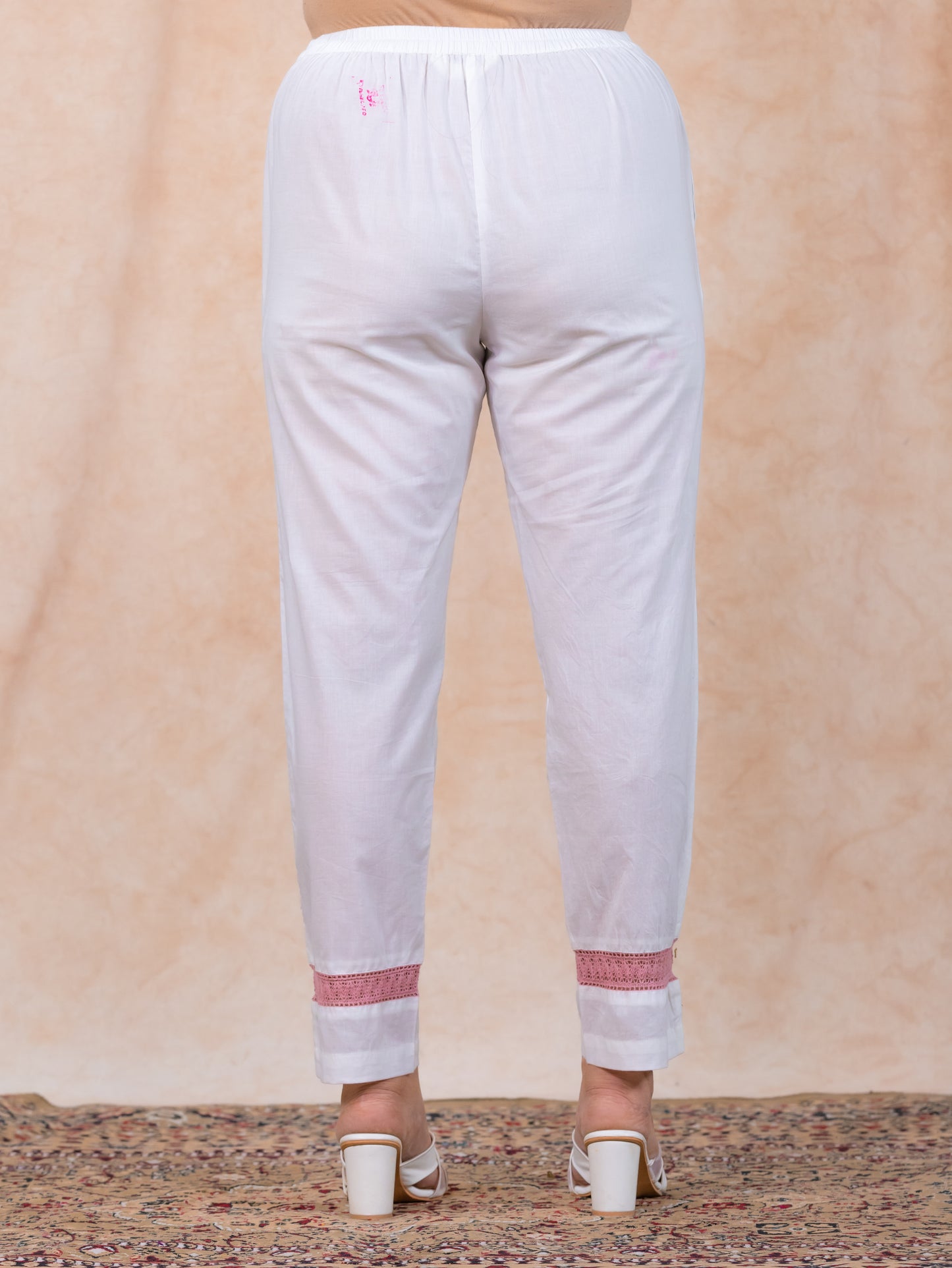 Soft Cotton Solid White Trousers  Tapered Trousers