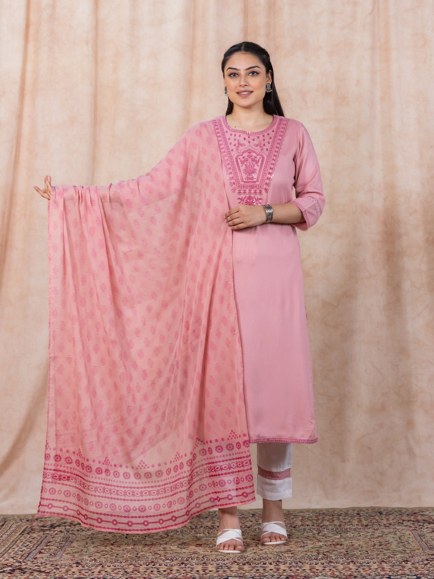 Voile Cotton Floral White Dupatta