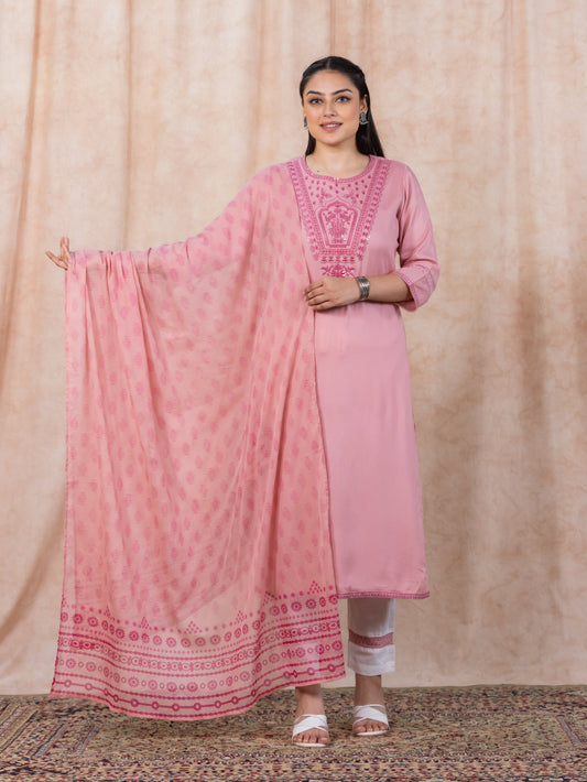 Voile Cotton Floral White Dupatta