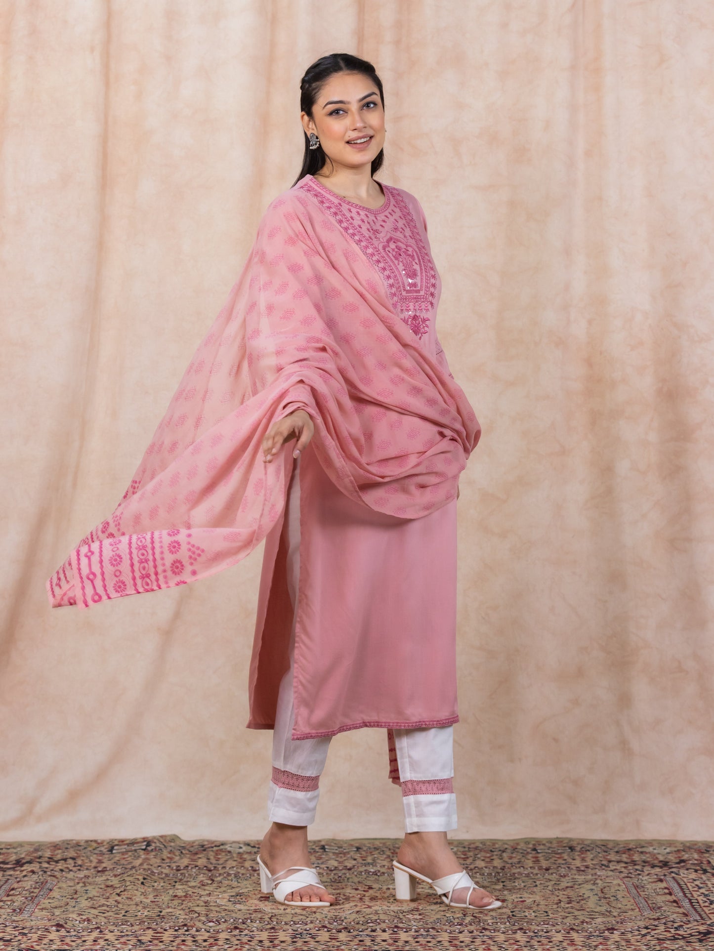 Voile Cotton Floral White Dupatta
