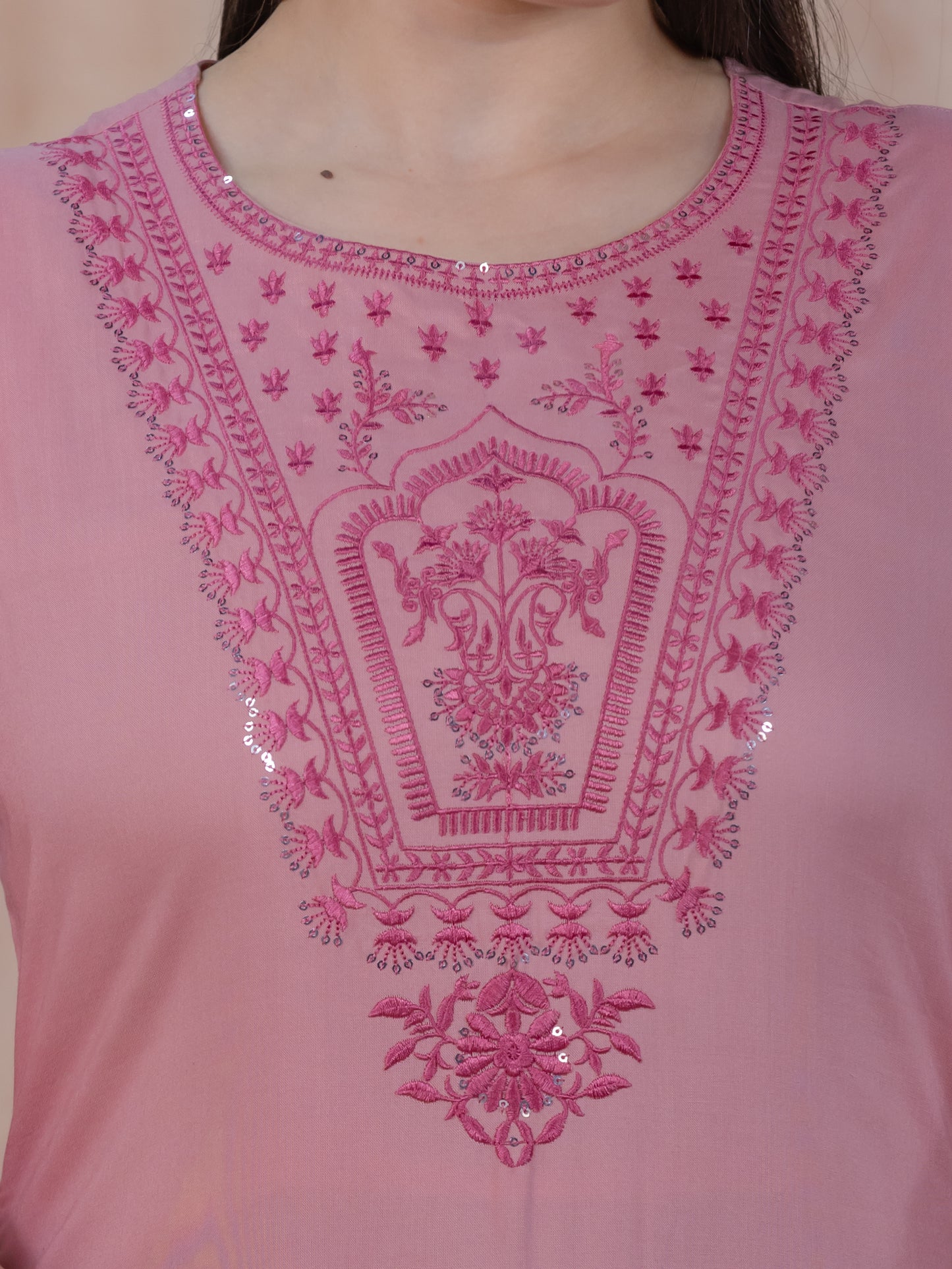 Embroidered Viscose Solid Straight Pink Kurta