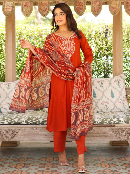 Voile Cotton Paisley Orange Dupatta