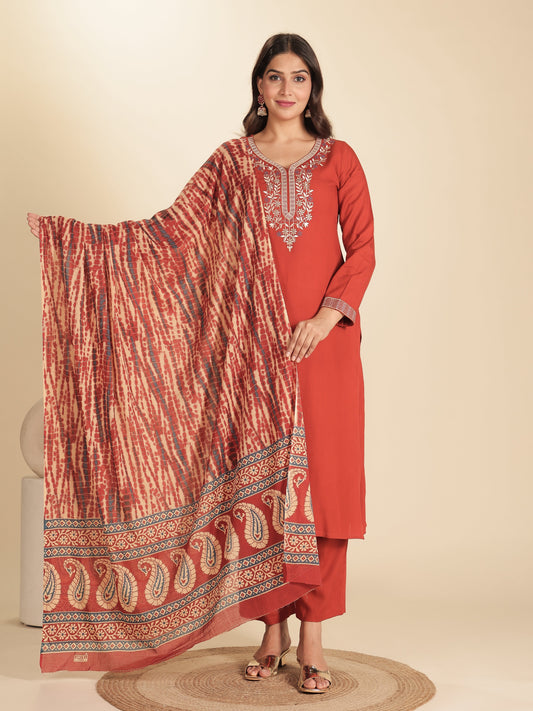 Voile Cotton Paisley Orange Dupatta