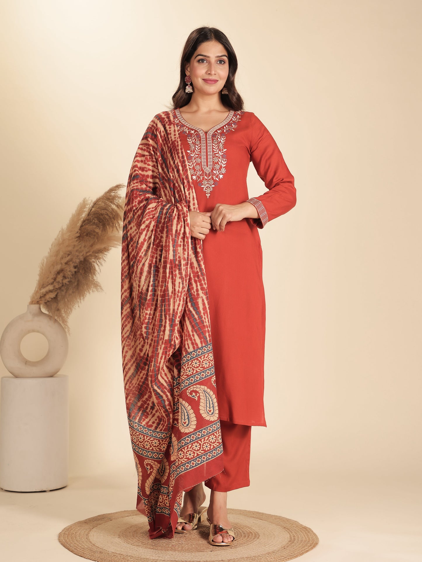 Voile Cotton Paisley Orange Dupatta