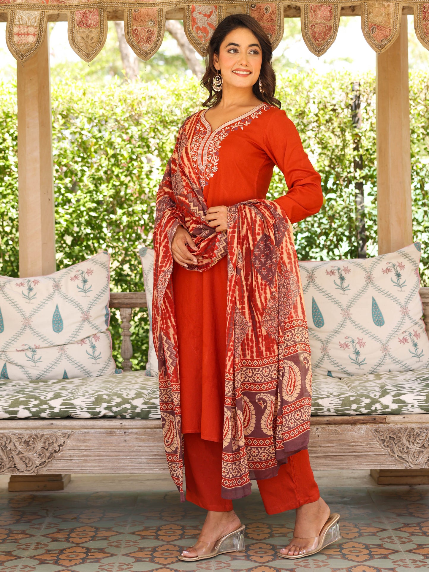 Voile Cotton Paisley Orange Dupatta
