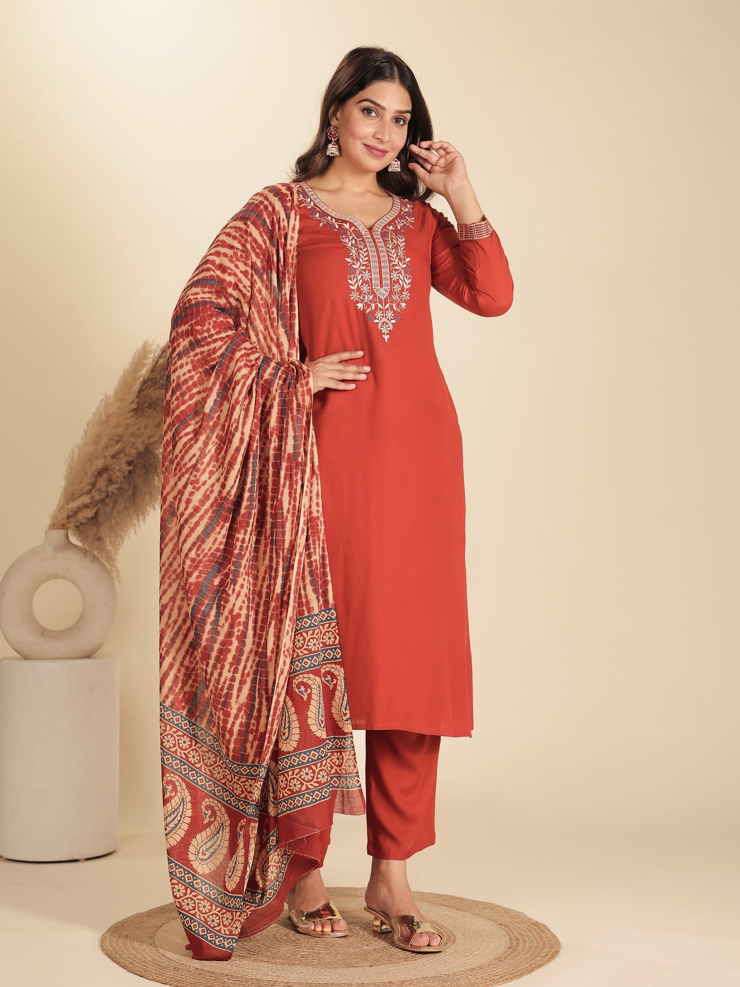 Voile Cotton Paisley Orange Dupatta