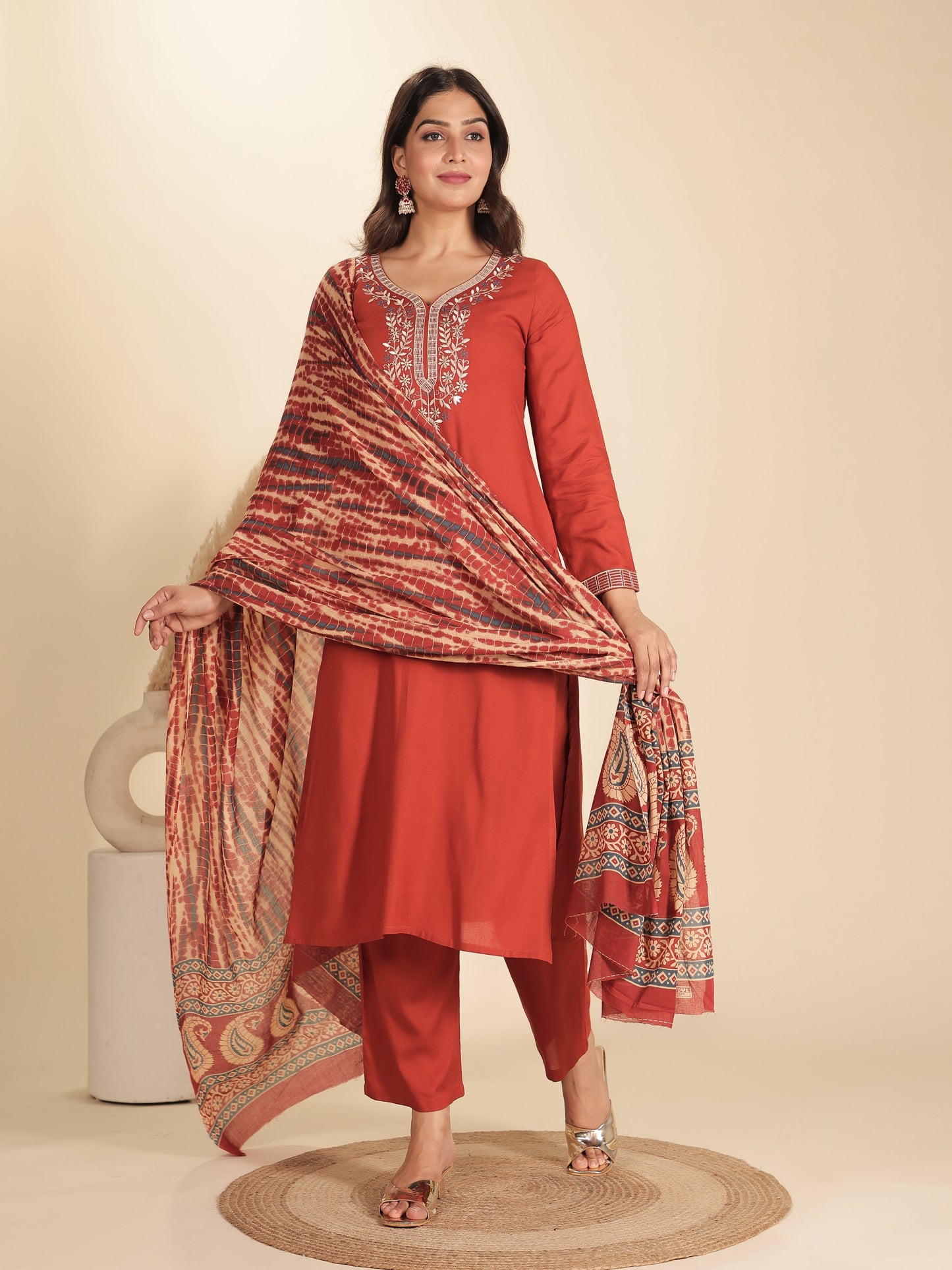 Voile Cotton Paisley Orange Dupatta