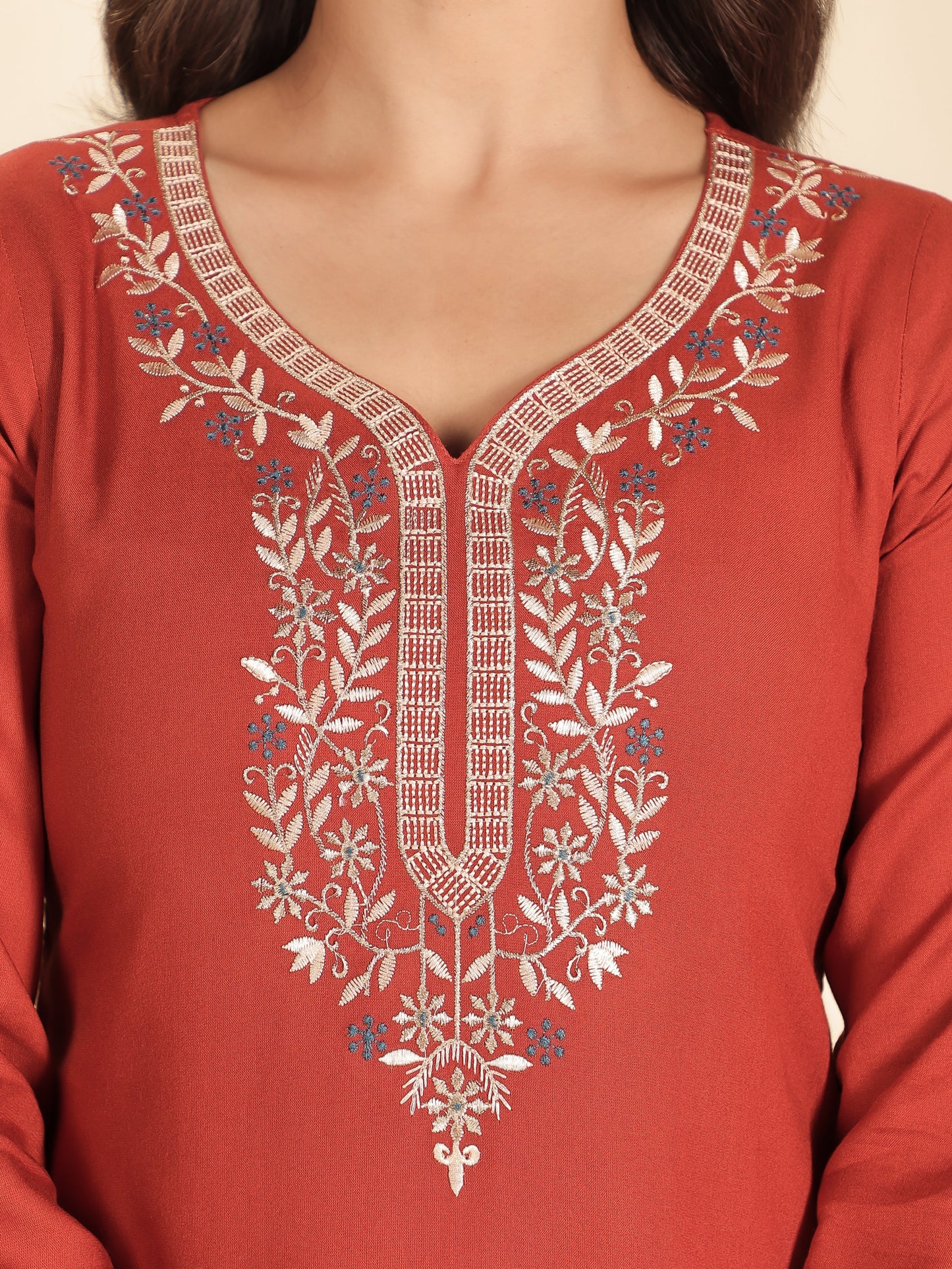 Viscose Solid Straight Orange Kurta