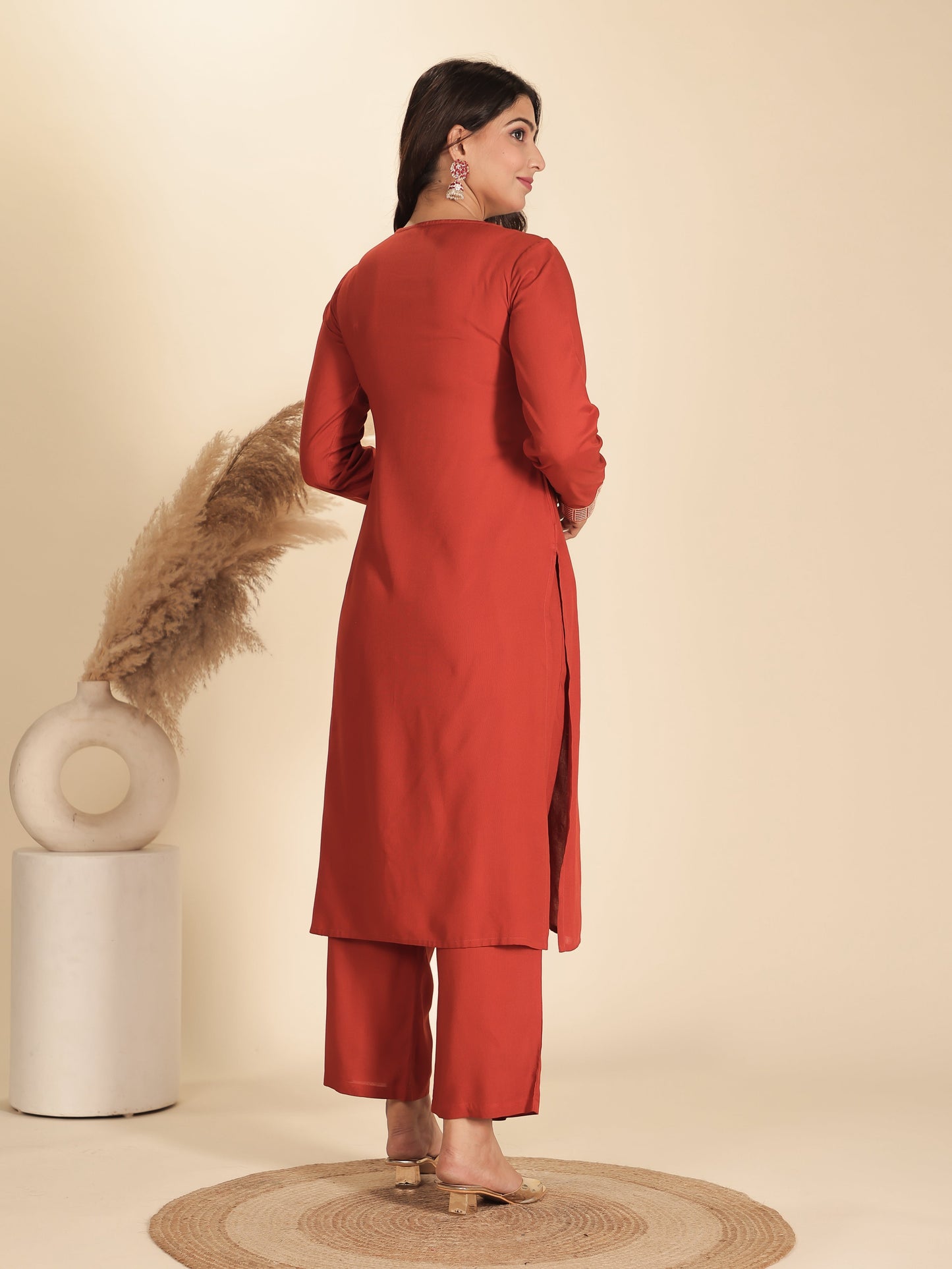 Viscose Solid Straight Orange Kurta