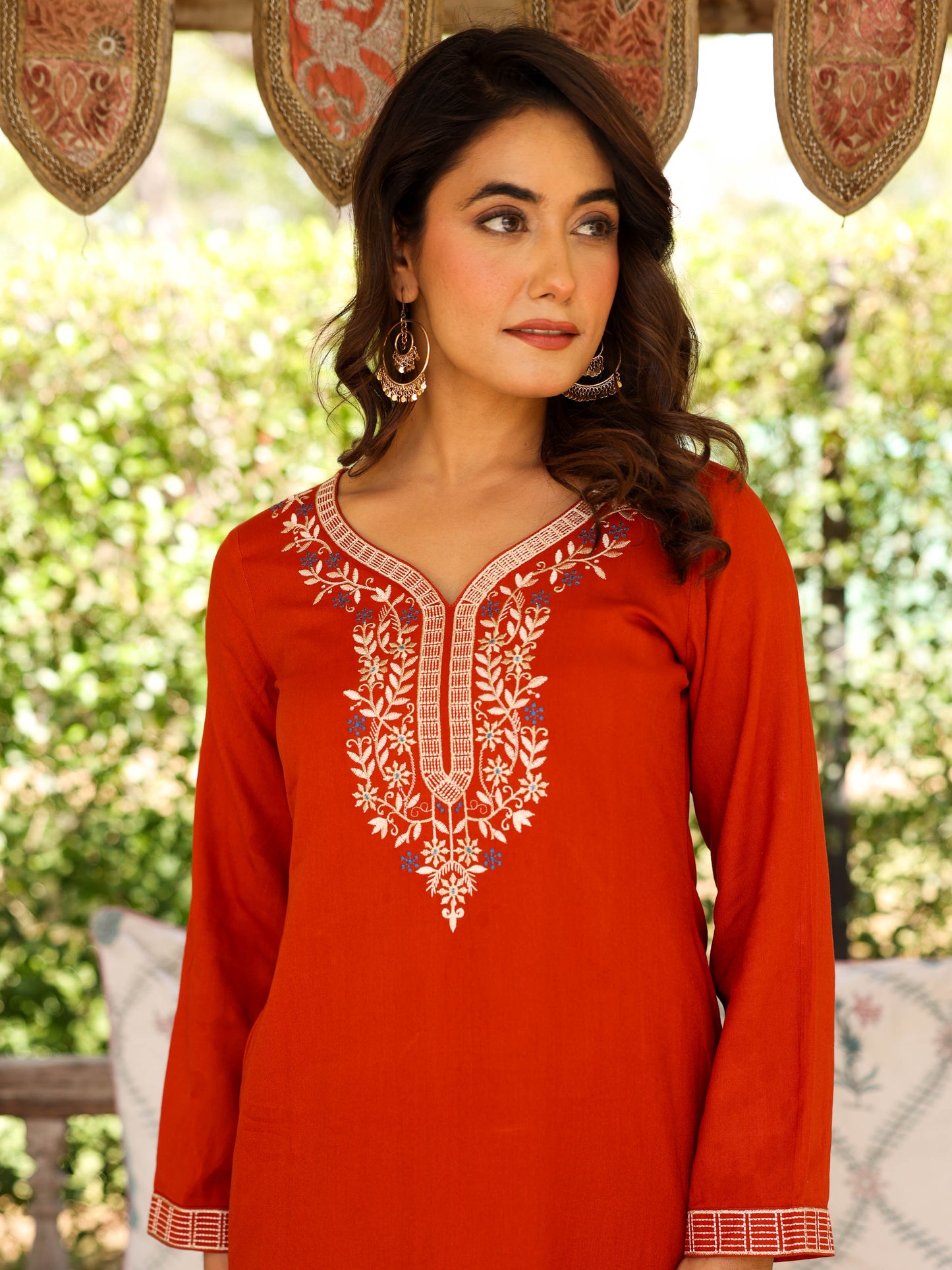 Viscose Solid Straight Orange Kurta