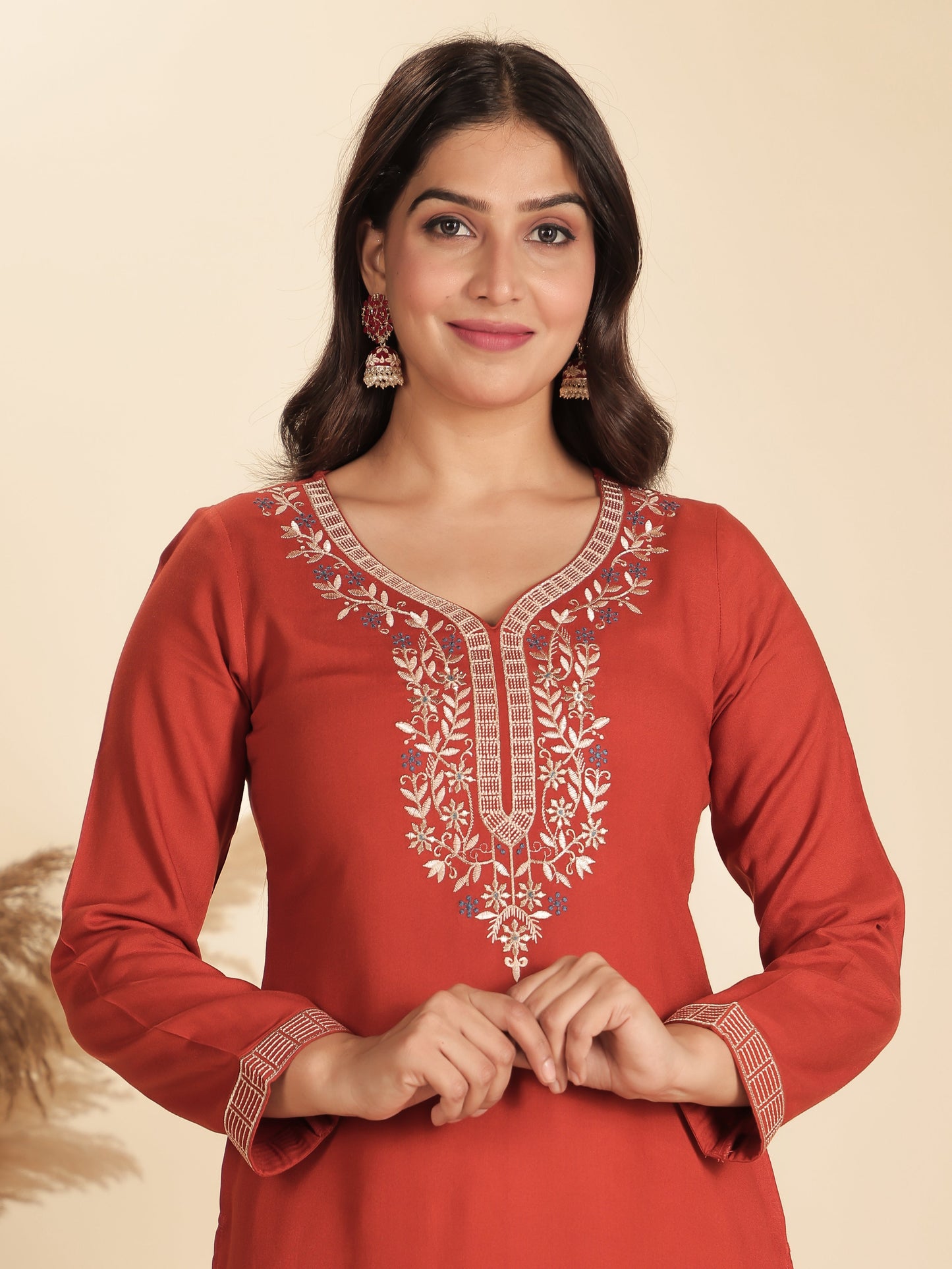 Viscose Solid Straight Orange Kurta