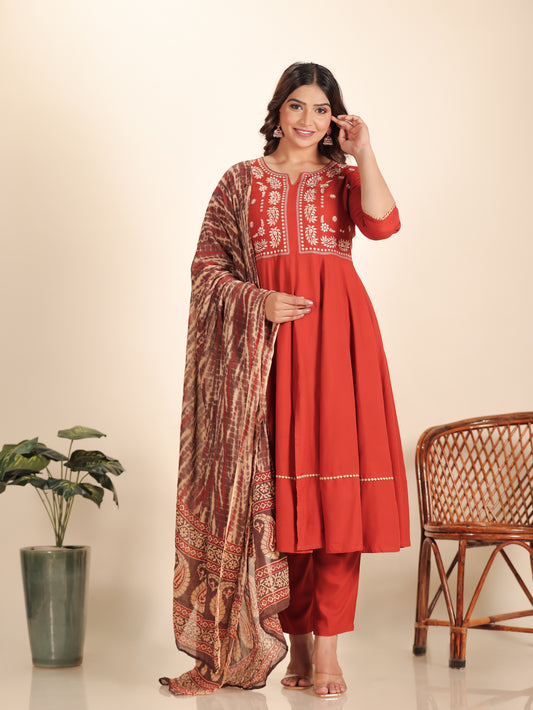 Viscose Solid Anarkali Orange Kurta
