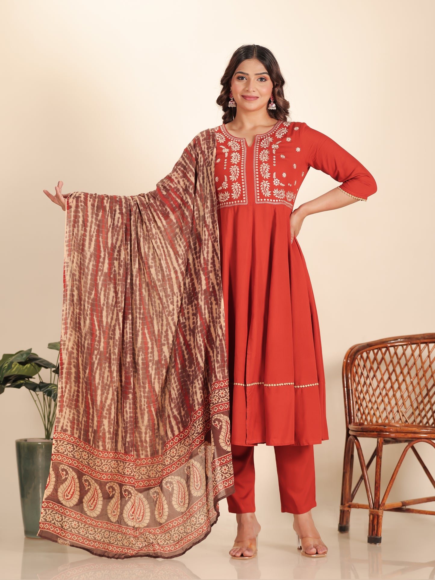 Viscose Solid Anarkali Orange Kurta