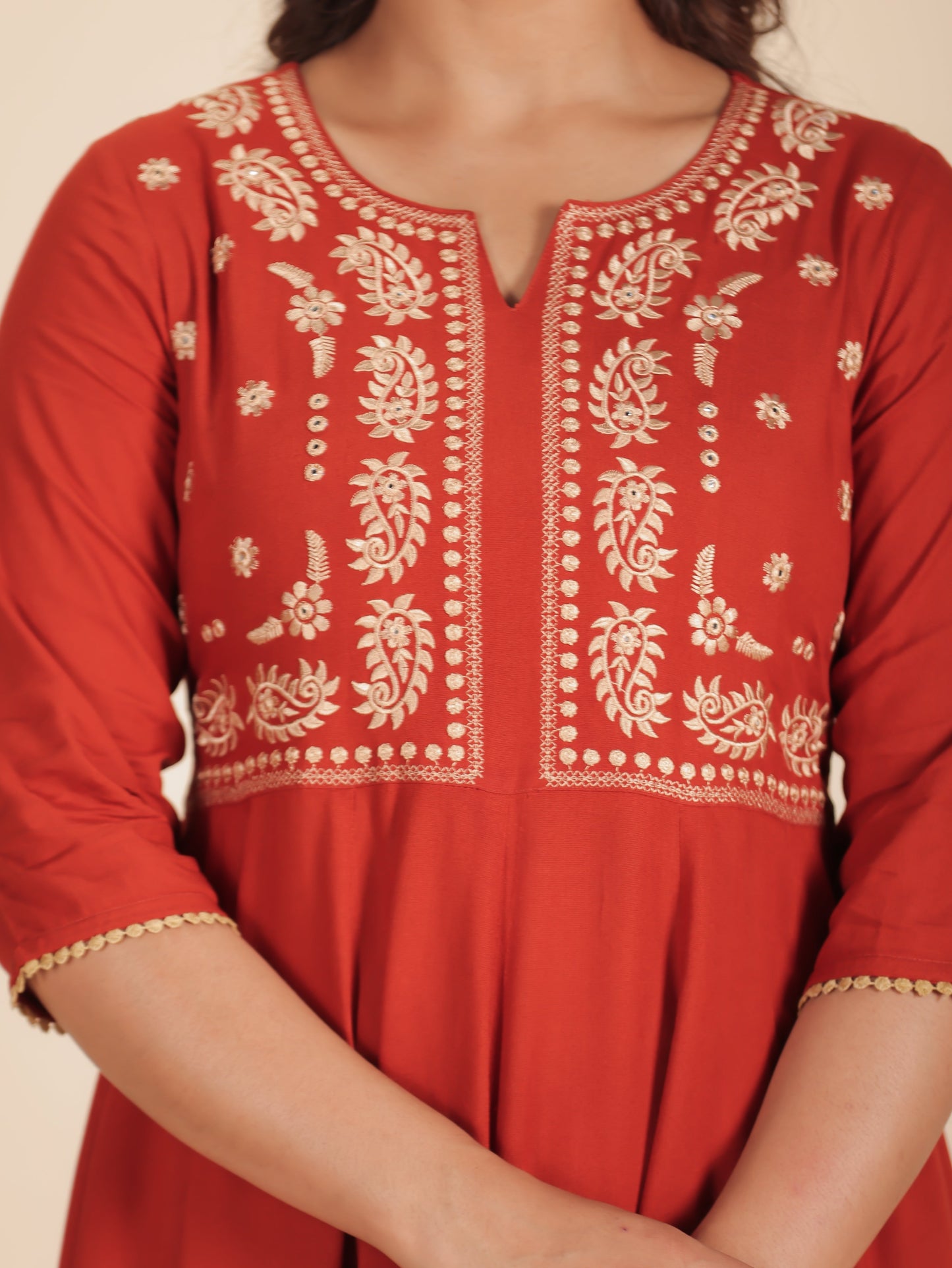 Viscose Solid Anarkali Orange Kurta