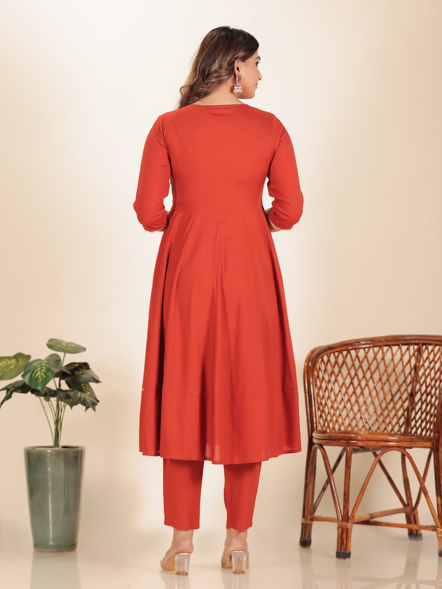 Viscose Solid Anarkali Orange Kurta