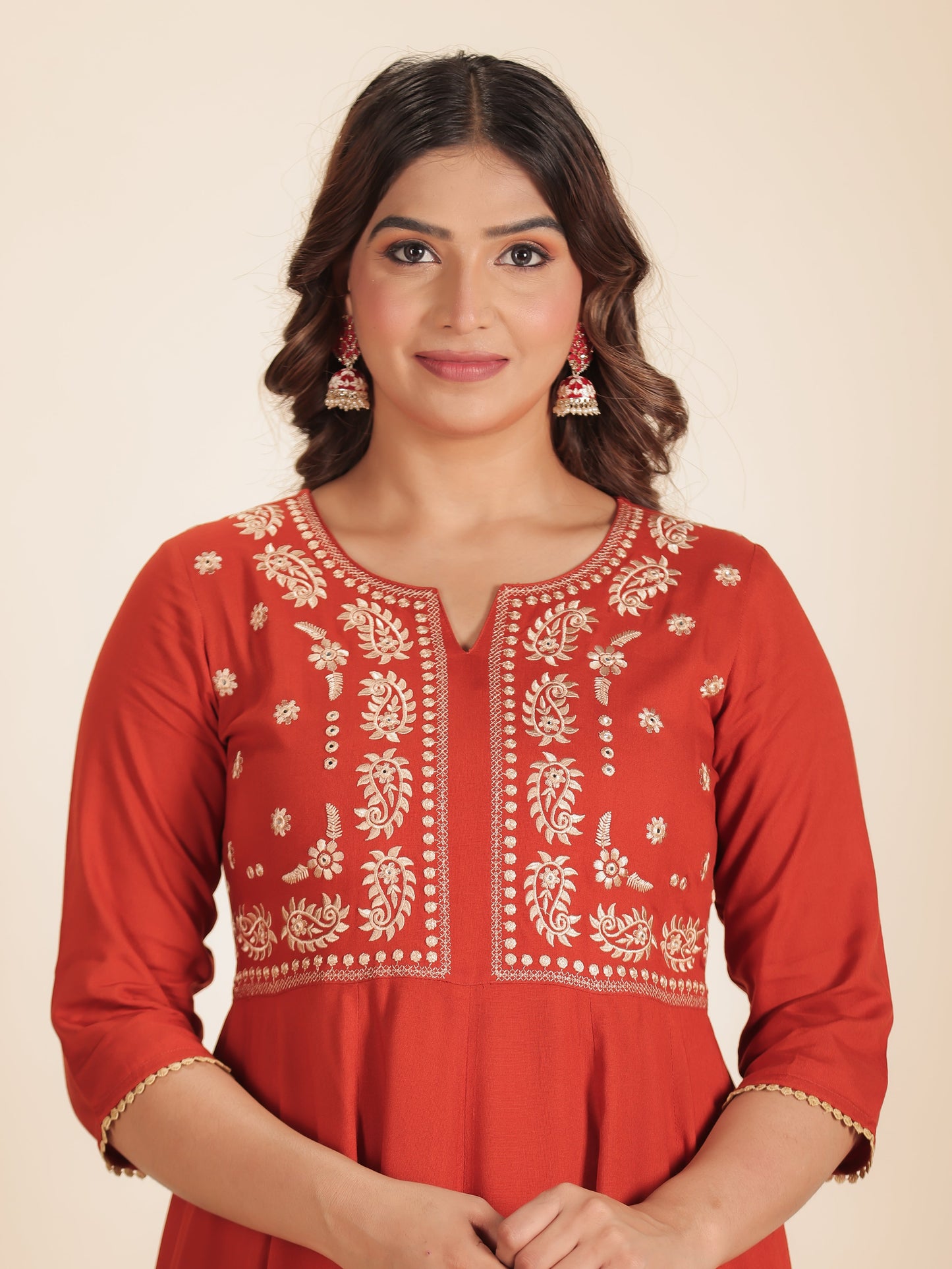Viscose Solid Anarkali Orange Kurta