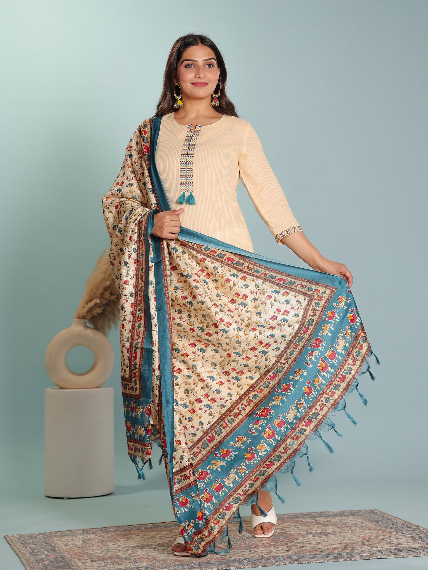 Soft Cotton Solid Straight Beige Kurta