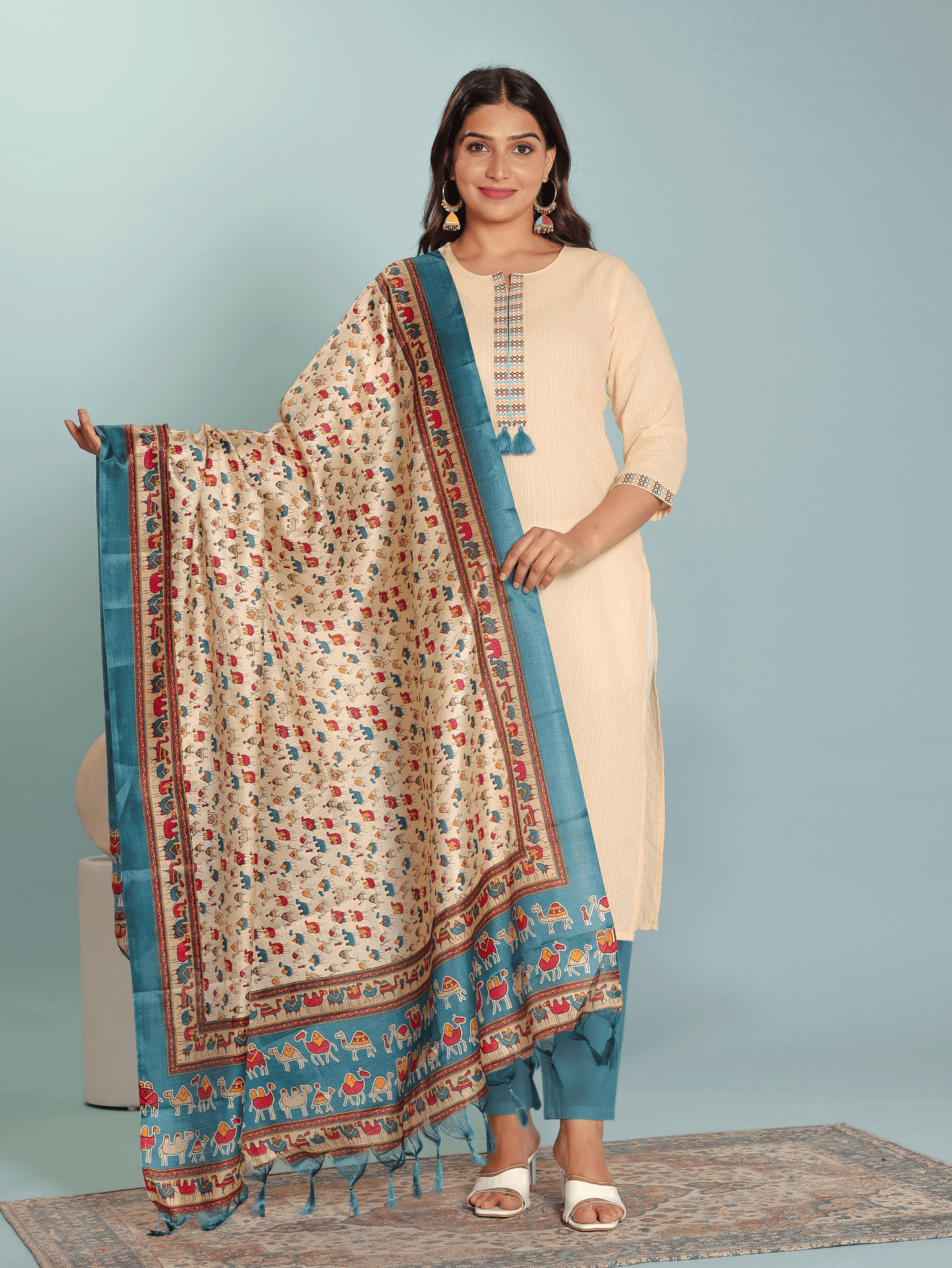 Soft Cotton Solid Straight Beige Kurta