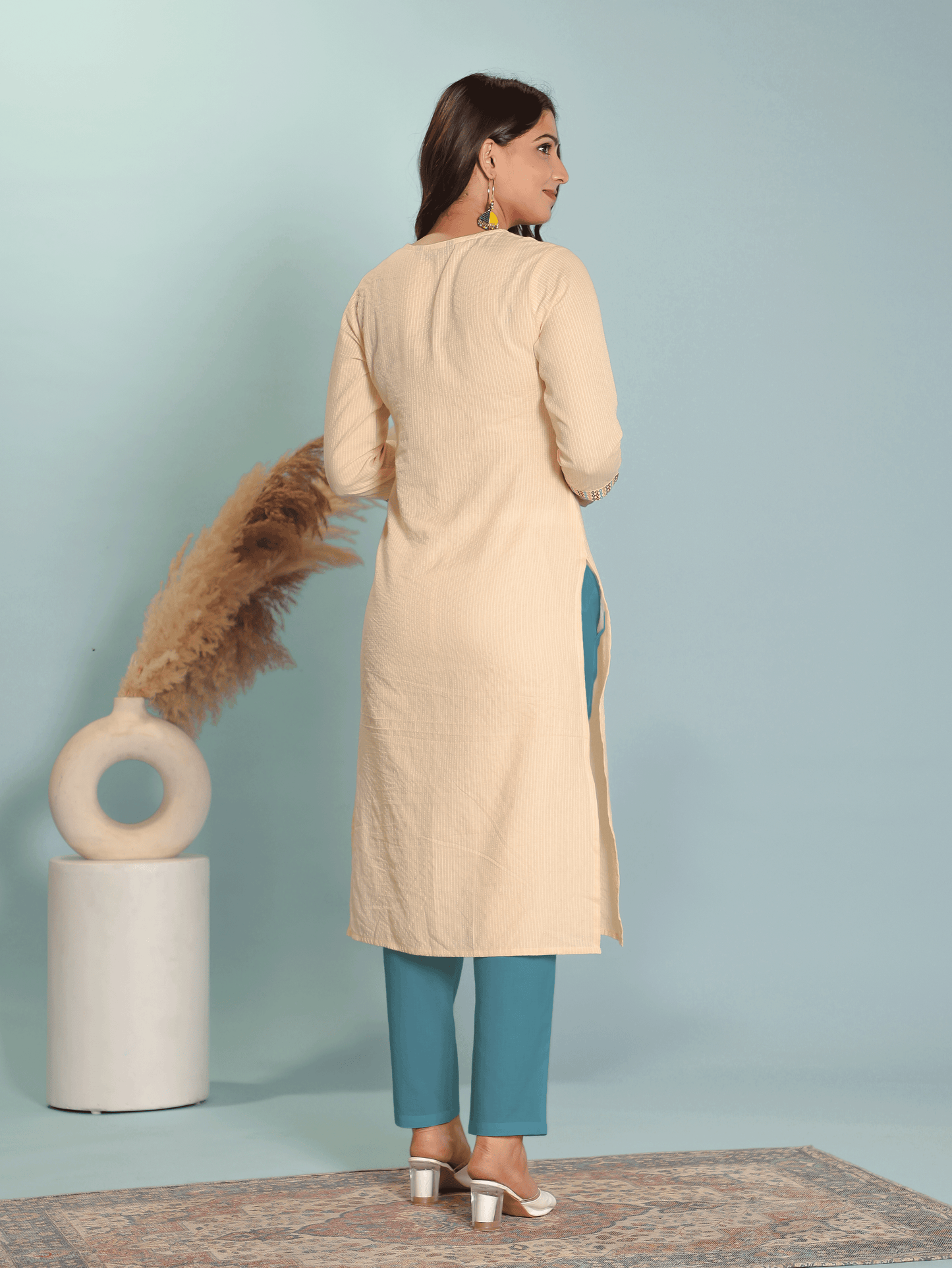 Soft Cotton Solid Straight Beige Kurta