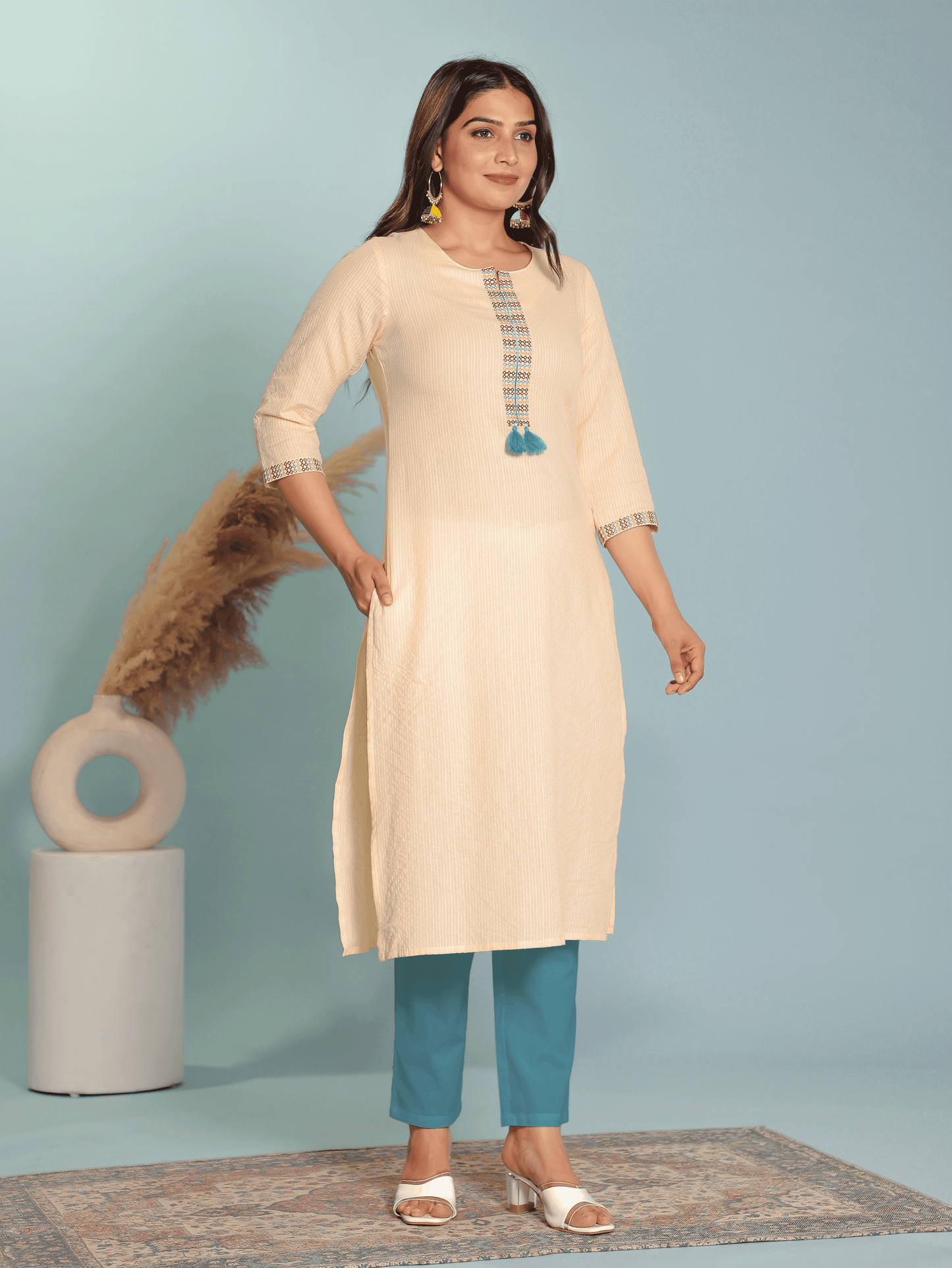 Soft Cotton Solid Straight Beige Kurta