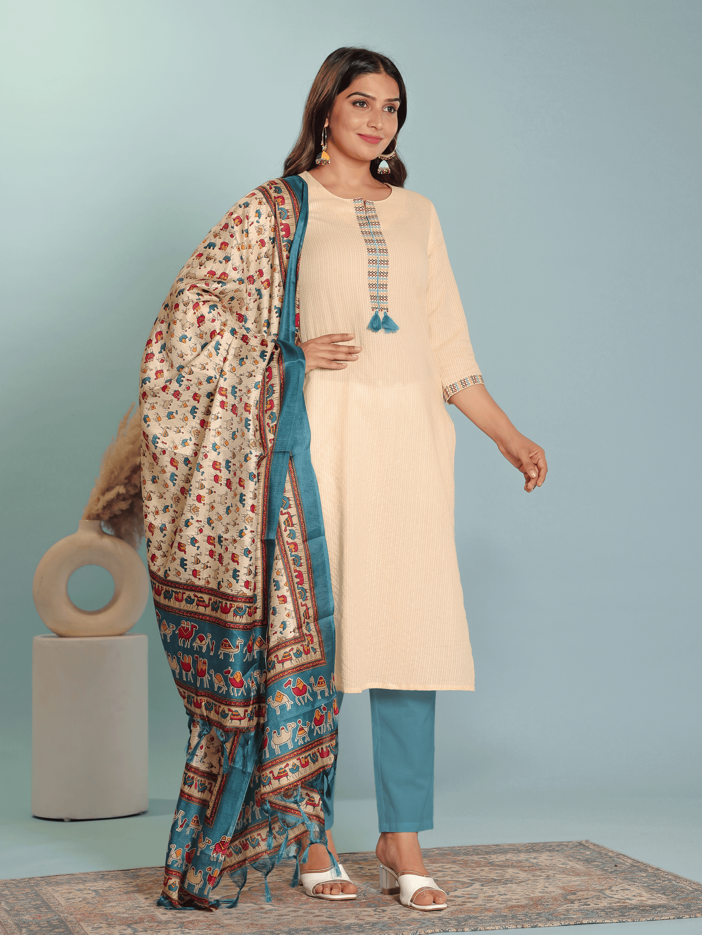 Soft Cotton Solid Straight Beige Kurta