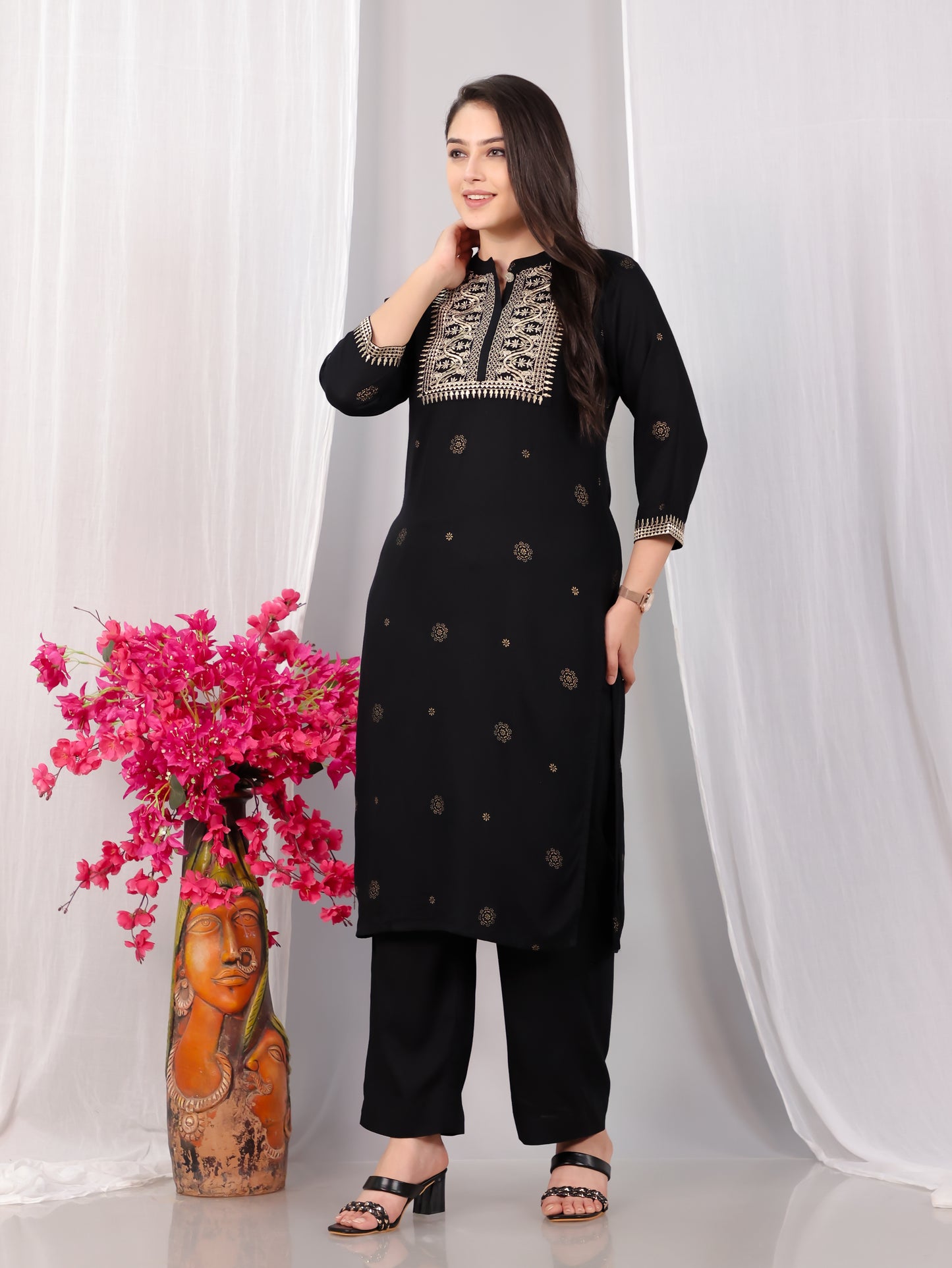 Viscose Rogan Straight Black Kurta