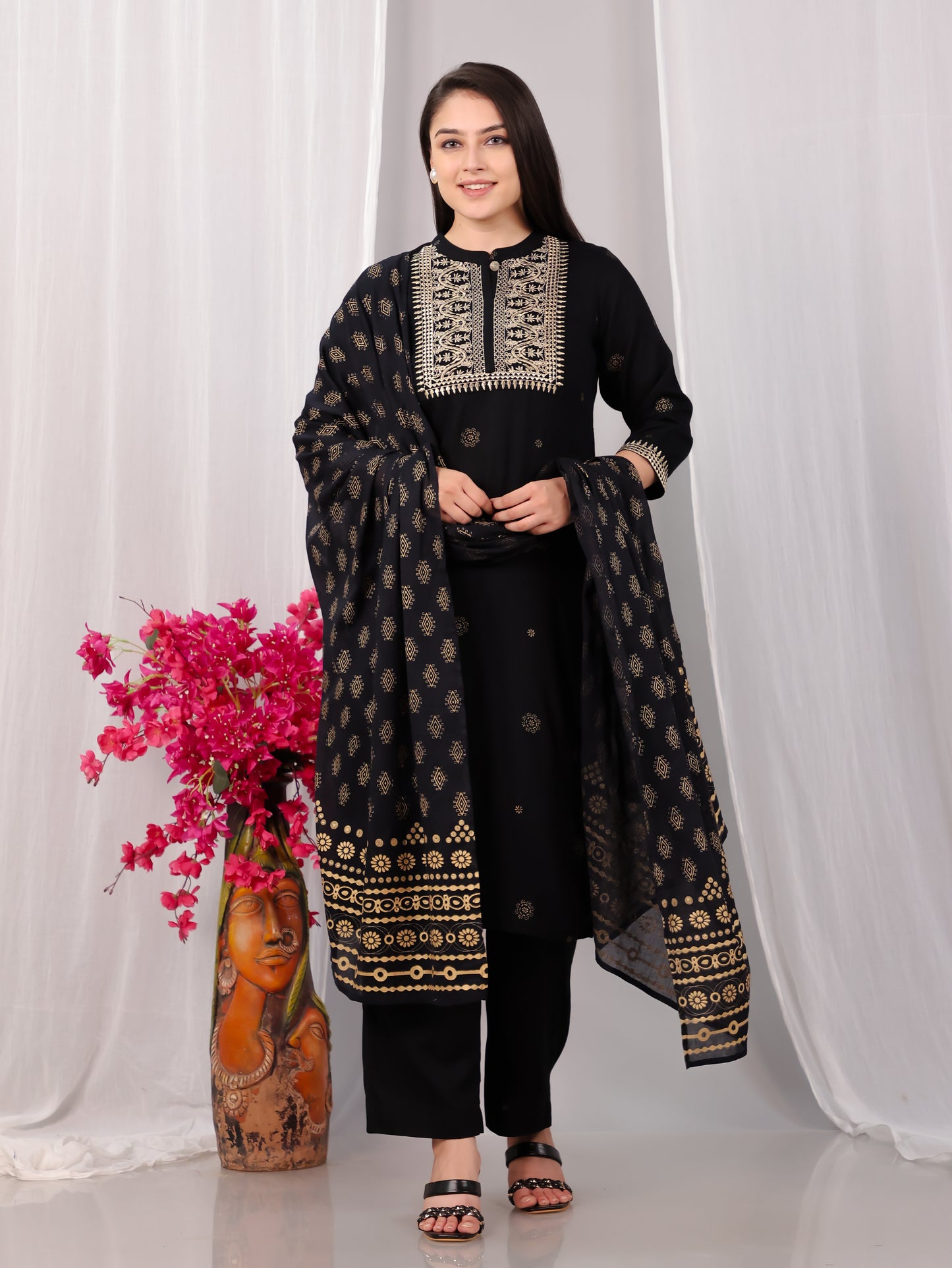 Viscose Rogan Straight Black Kurta
