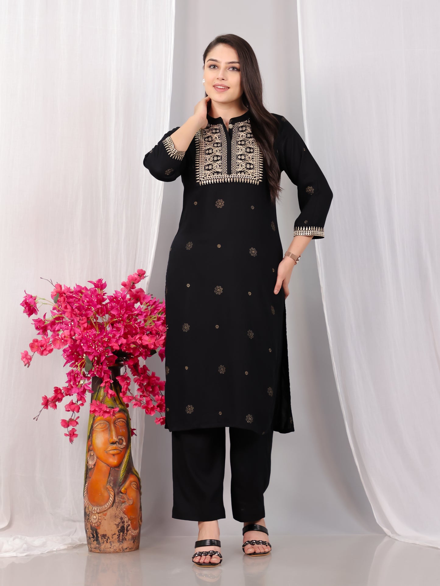 Viscose Rogan Straight Black Kurta