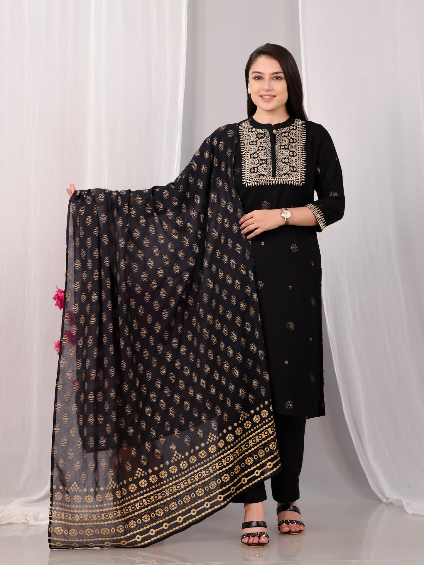Viscose Rogan Straight Black Kurta