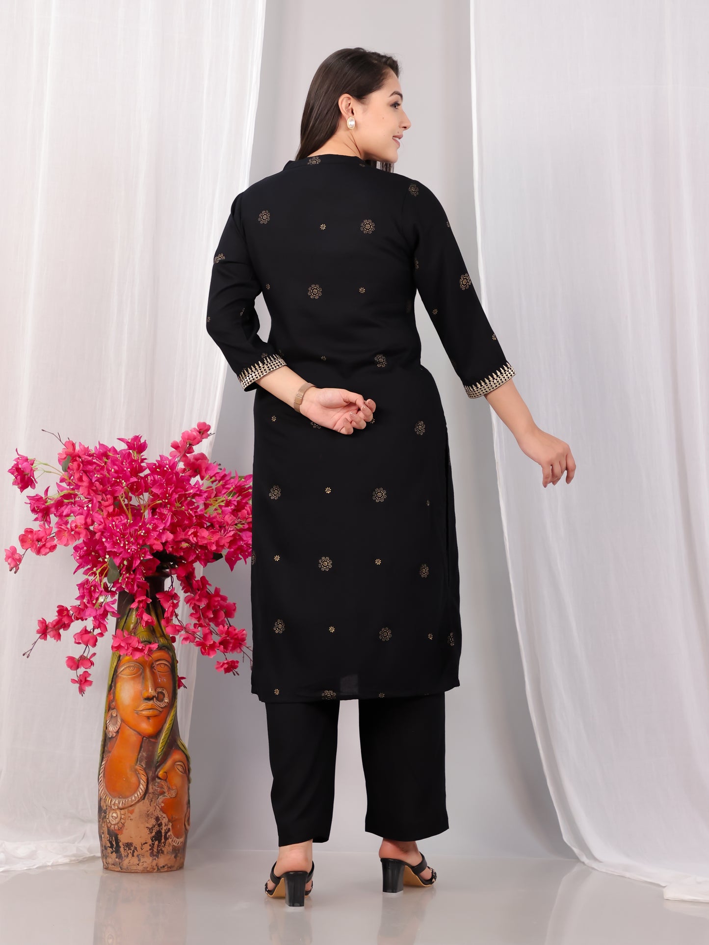 Viscose Rogan Straight Black Kurta