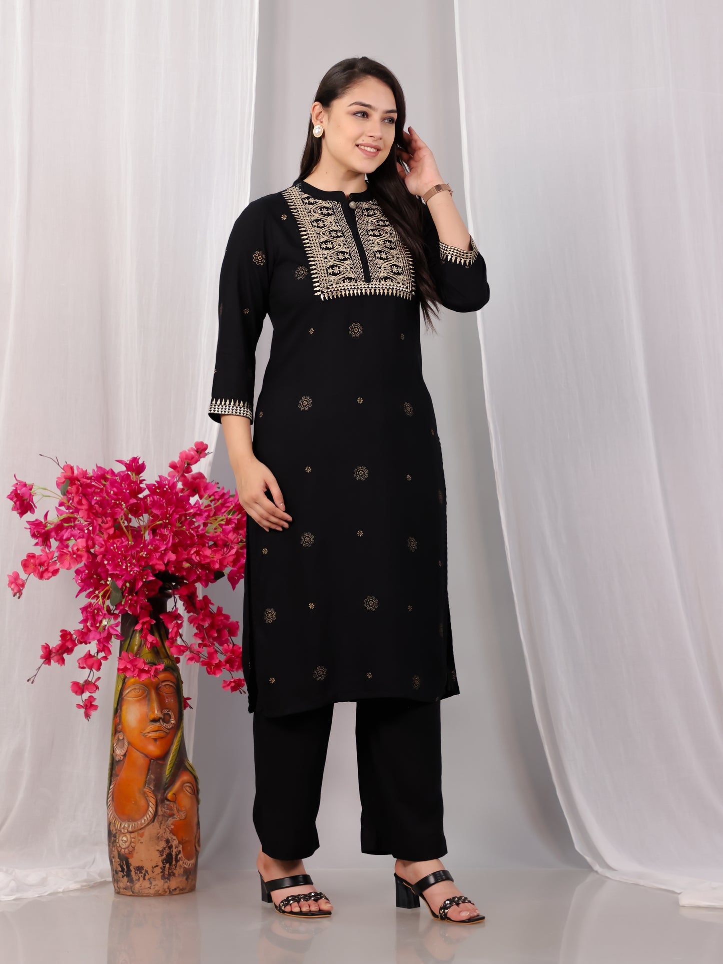 Viscose Rogan Straight Black Kurta