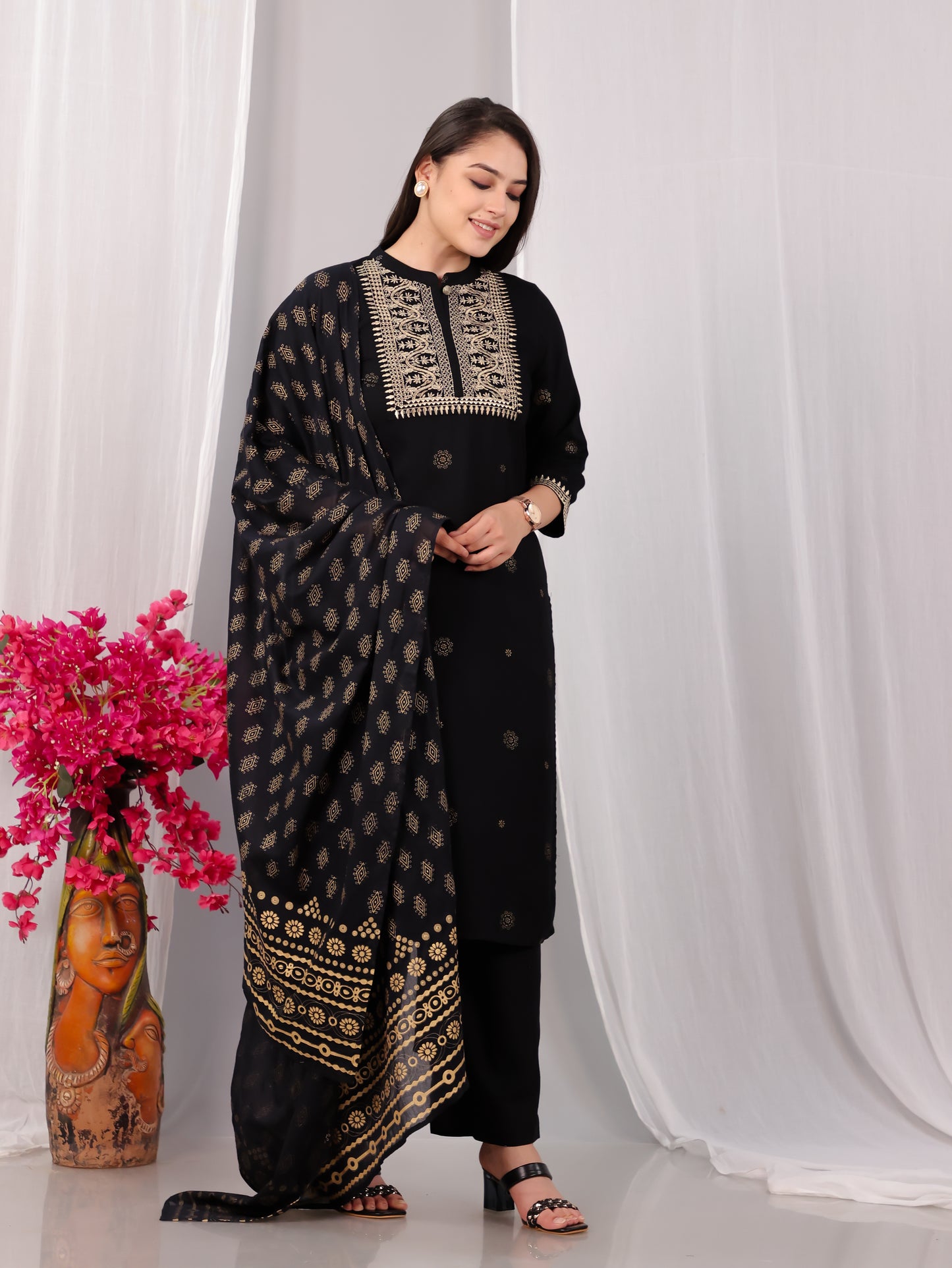 Viscose Rogan Straight Black Kurta